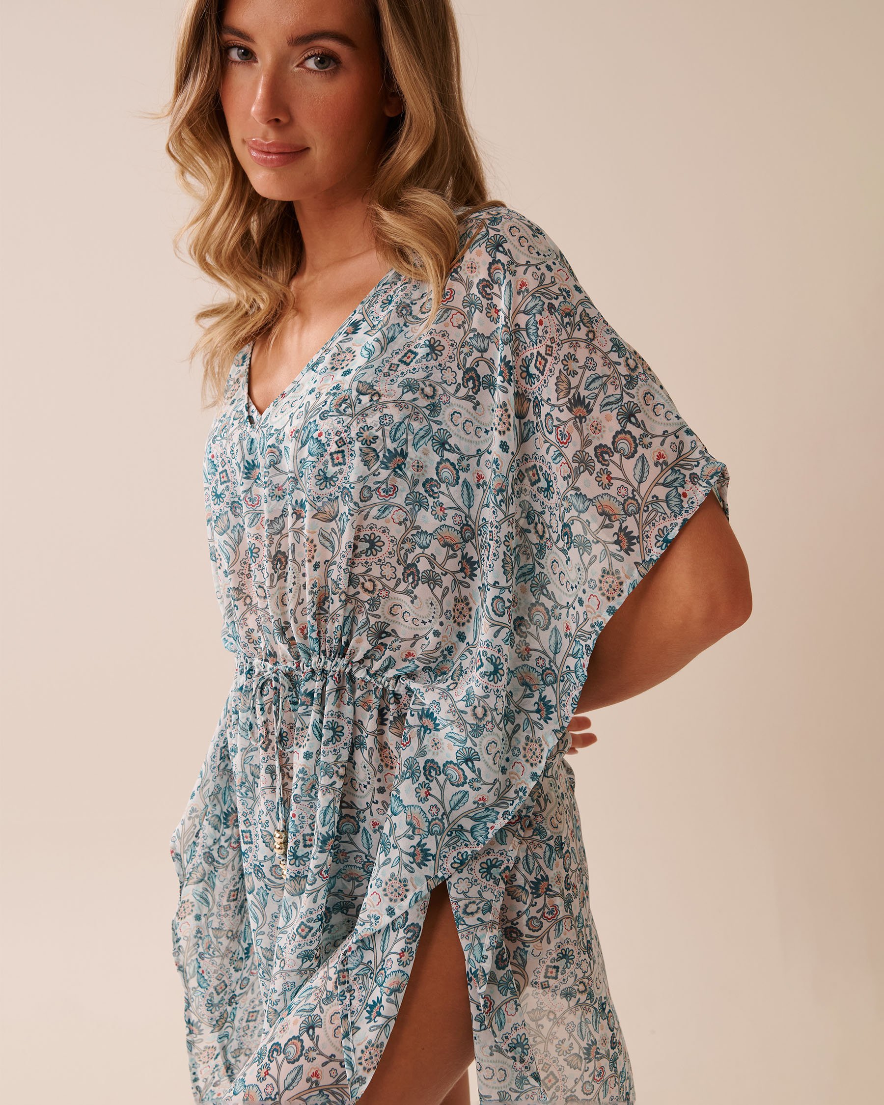 LA VIE EN ROSE AQUA Caftan en chiffon Flore enchantée 80400070 - Voir3
