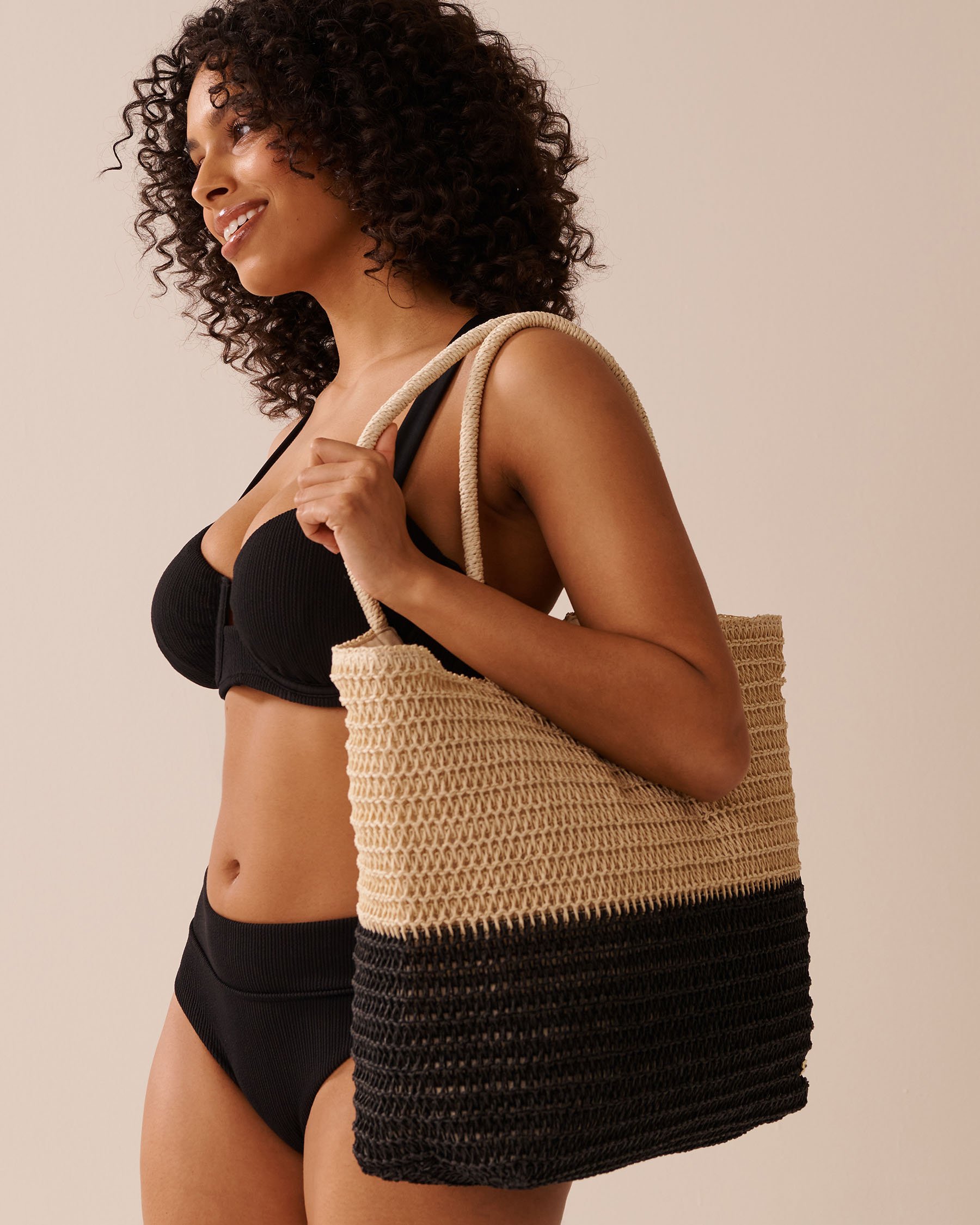 LA VIE EN ROSE AQUA Sac en paille Beige/Noir 80500114 - Voir5