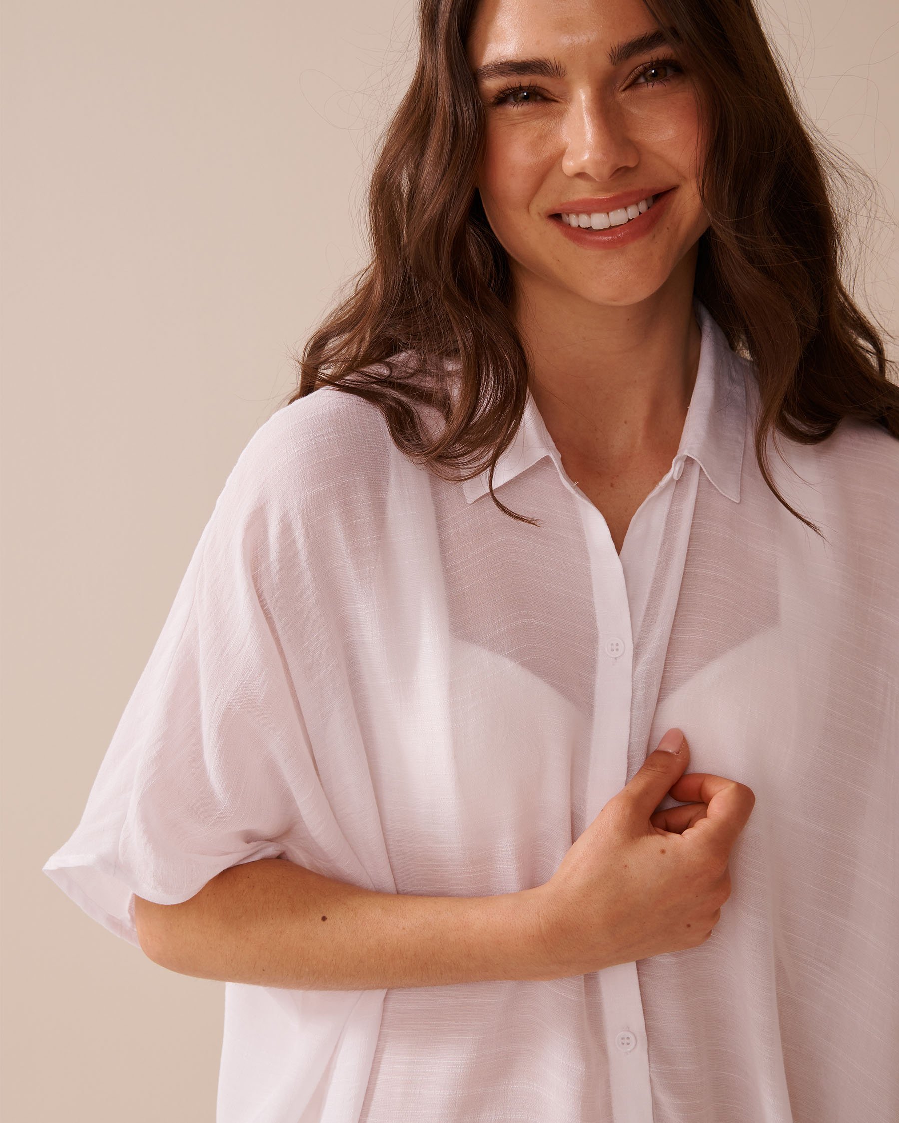 LA VIE EN ROSE AQUA Long Voile Shirt White 80100034 - View3