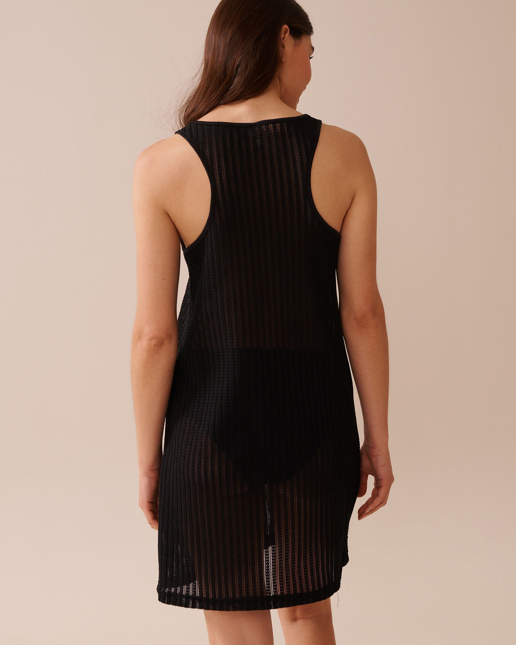 LA VIE EN ROSE AQUA Striped Crochet Sleeveless Dress Black 80300118 - View2