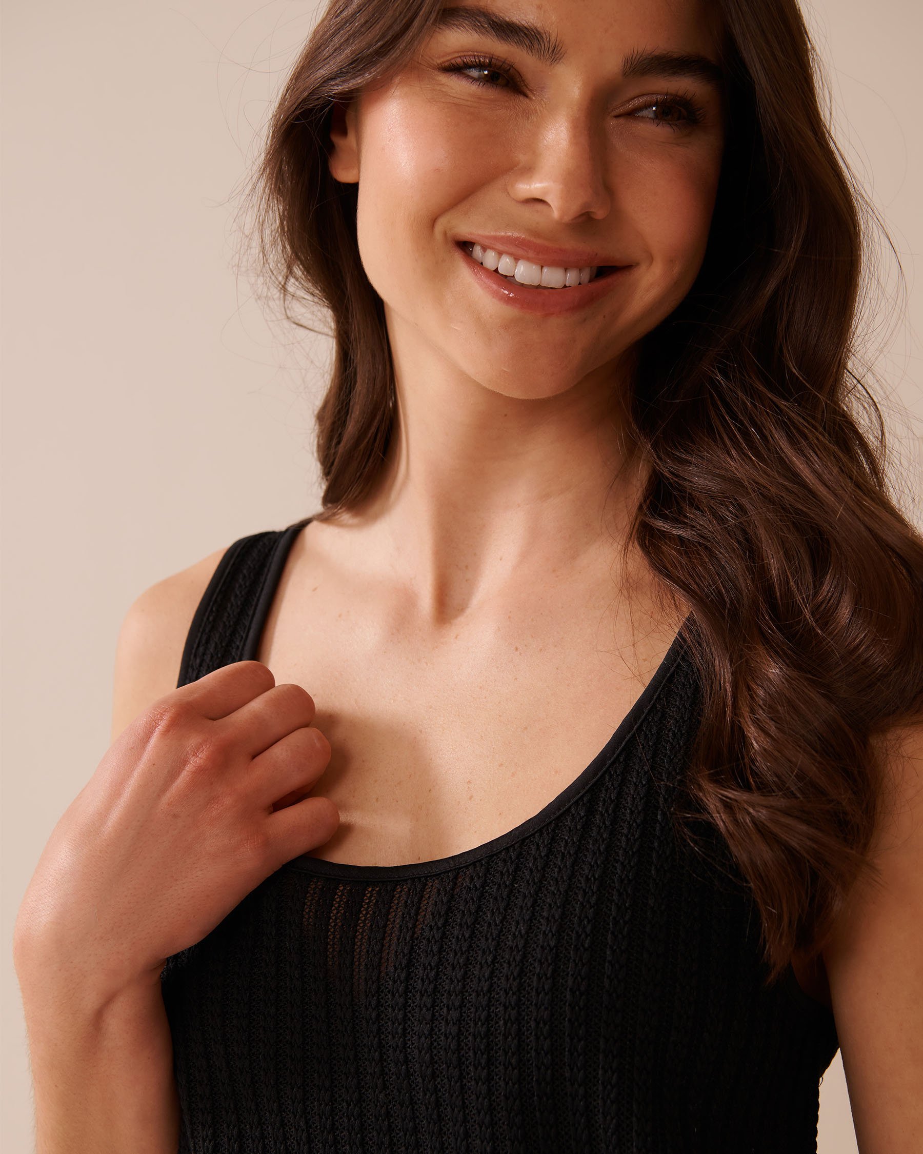 LA VIE EN ROSE AQUA Striped Crochet Sleeveless Dress Black 80300118 - View3