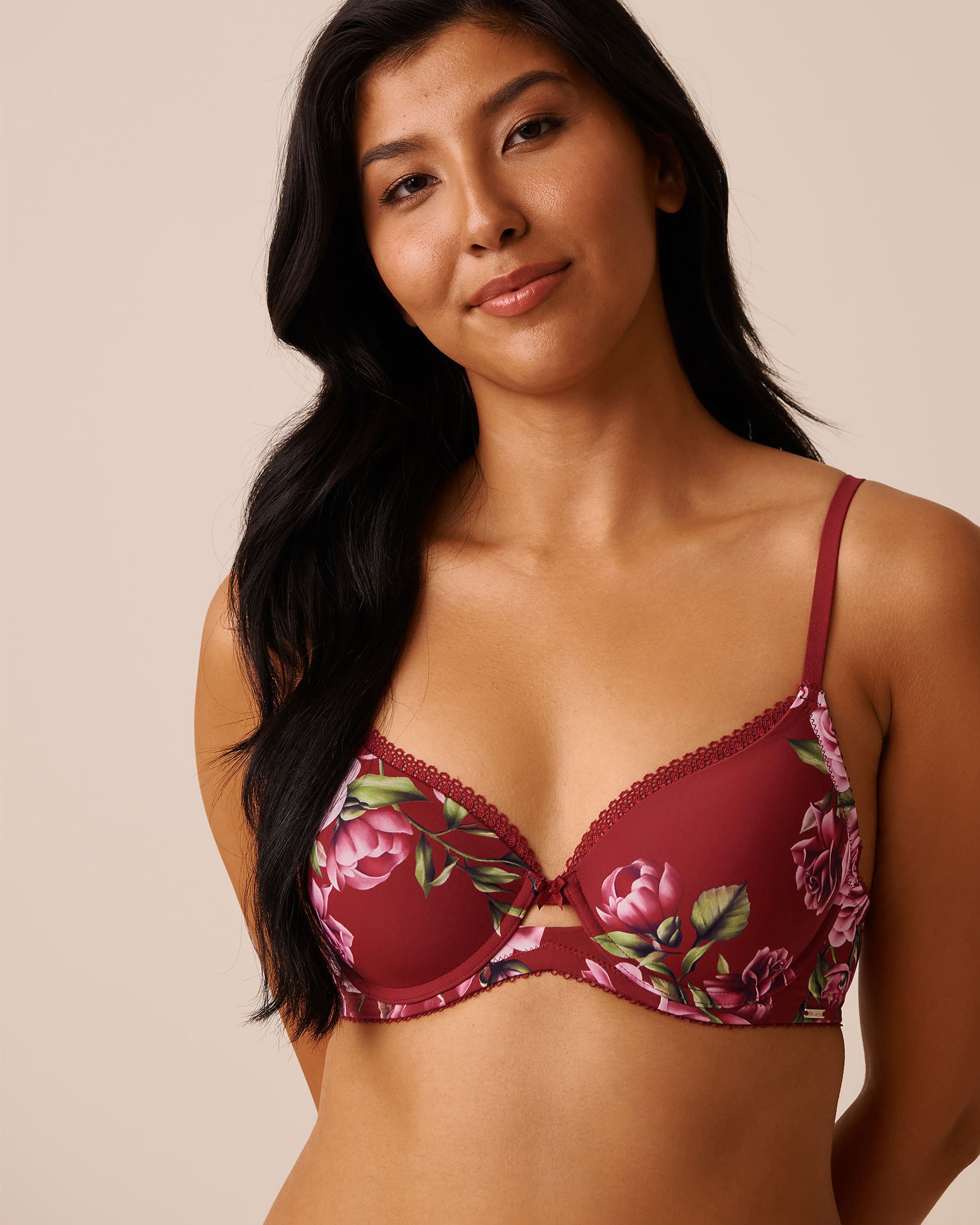 LA VIE EN ROSE Lightly Lined Printed Microfiber Bra Red Rose Garden 10200526 - View5
