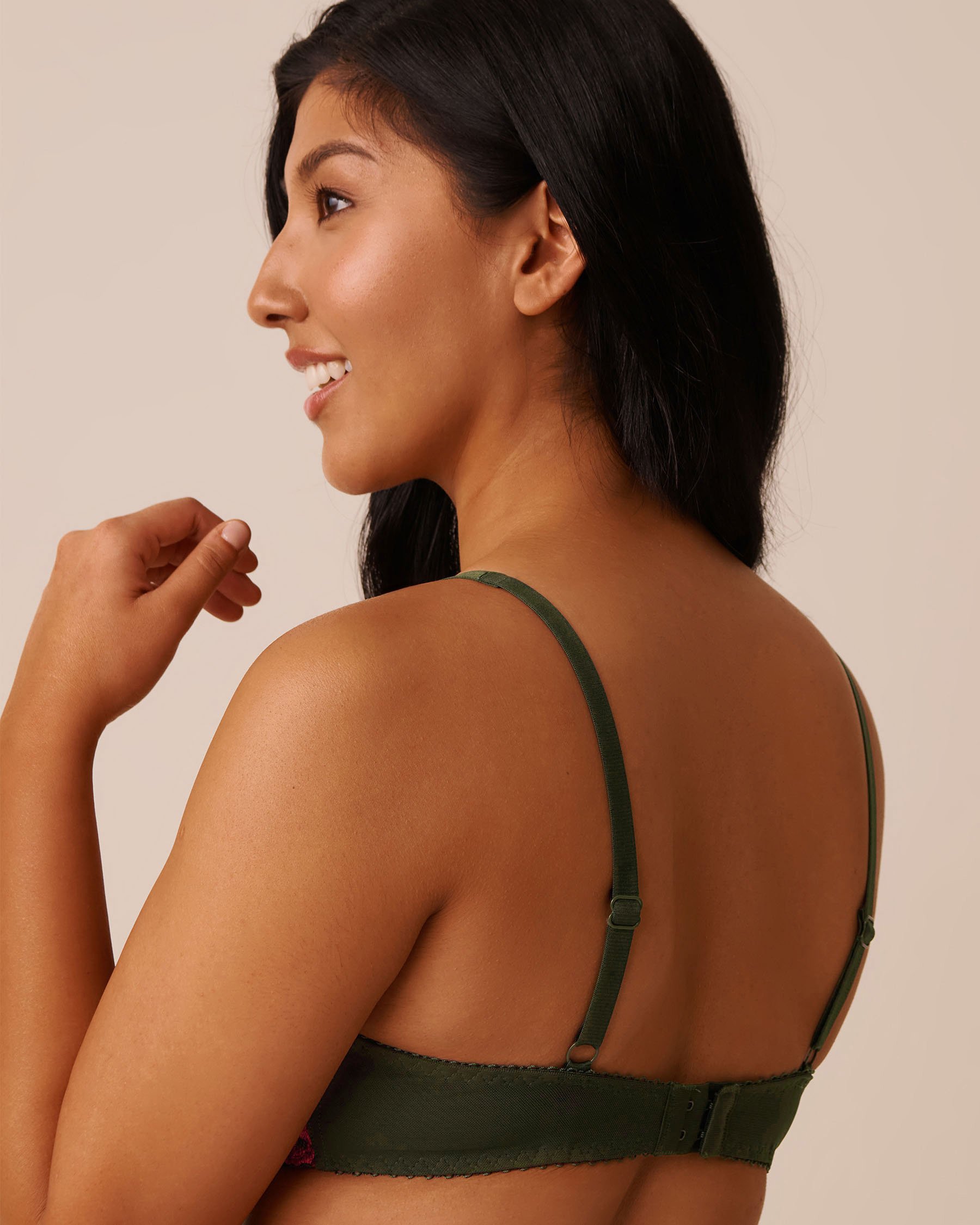 LA VIE EN ROSE Unlined Balconette Bra Green & Pink Floral 10100179 - View2