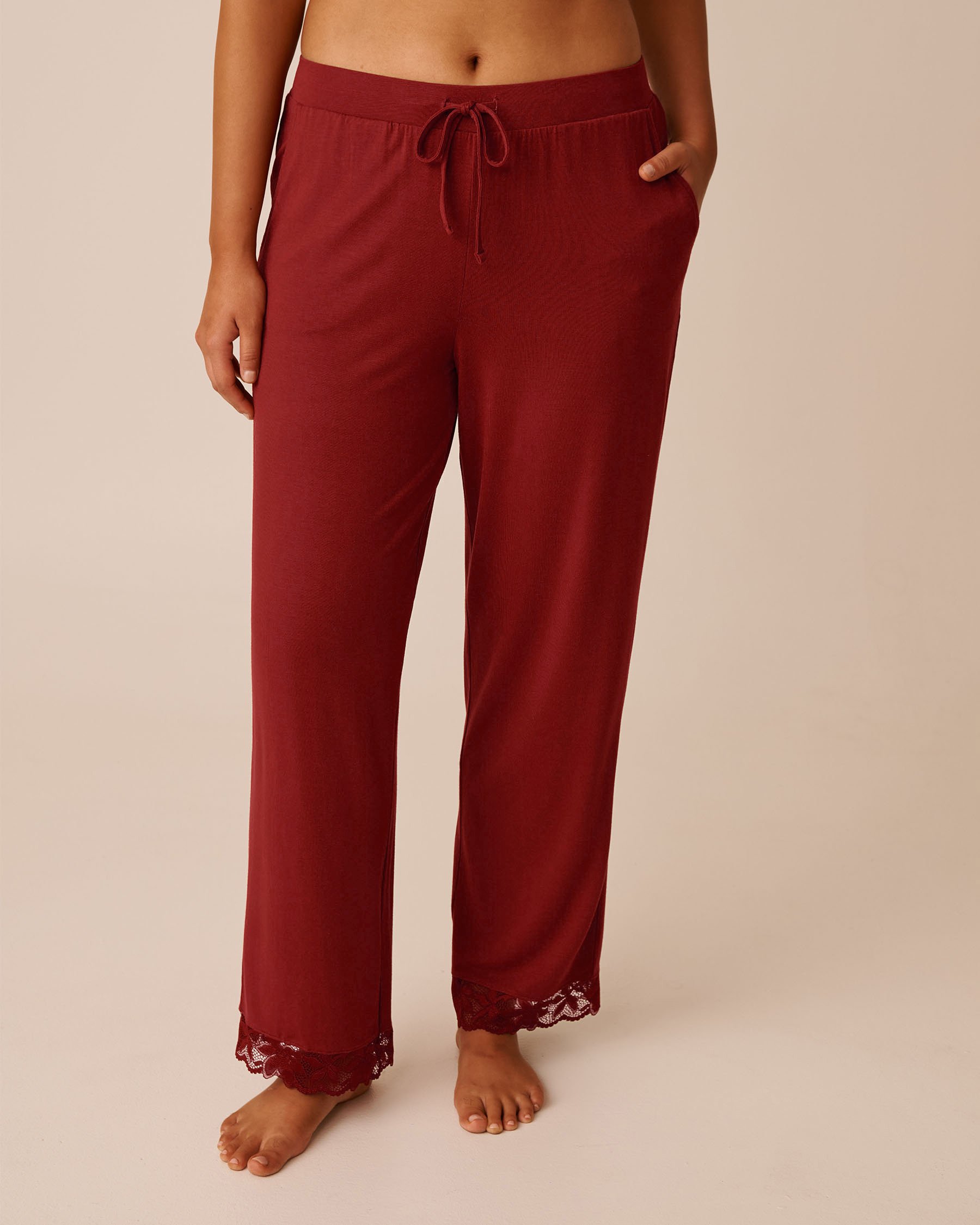 LA VIE EN ROSE Lace Detail Modal Pants Berry Red 60200142 - View1