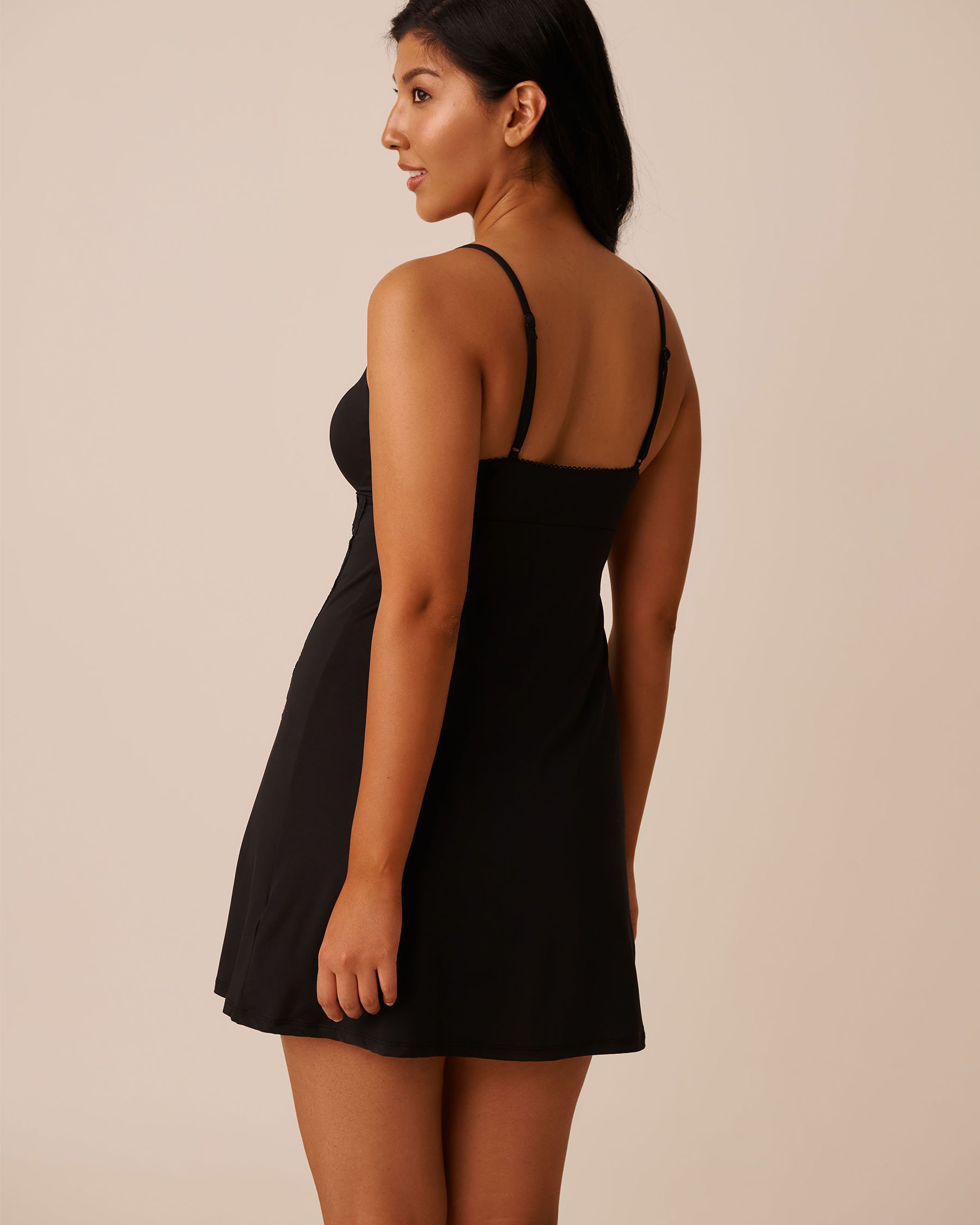 LA VIE EN ROSE Nuisette à bordures de dentelle en fibres recyclées Noir 60500201 - Voir2