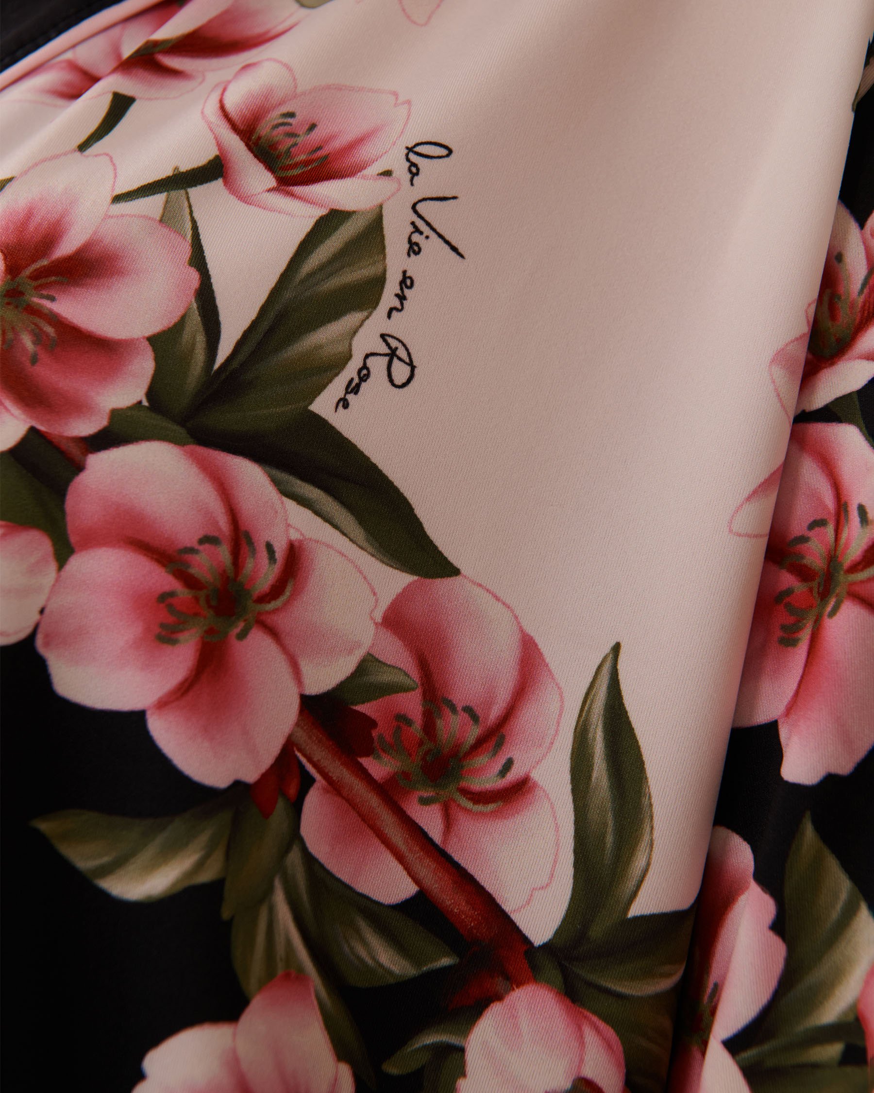 LA VIE EN ROSE Cherry Blossom Print Recycled Fibers 3/4 Sleeve Button-down Shirt Cherry Blossom 60100146 - View3