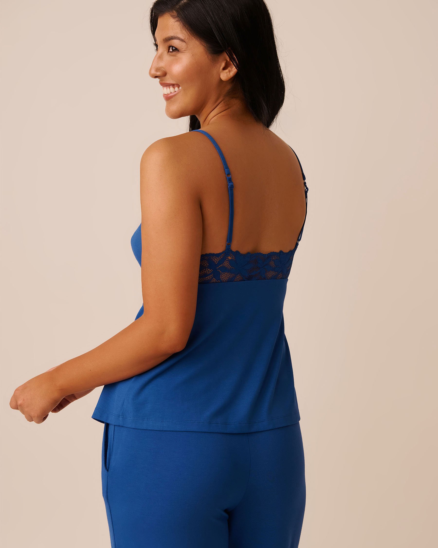 LA VIE EN ROSE Lace Detail Modal Cami Sapphire Blue 60100147 - View2