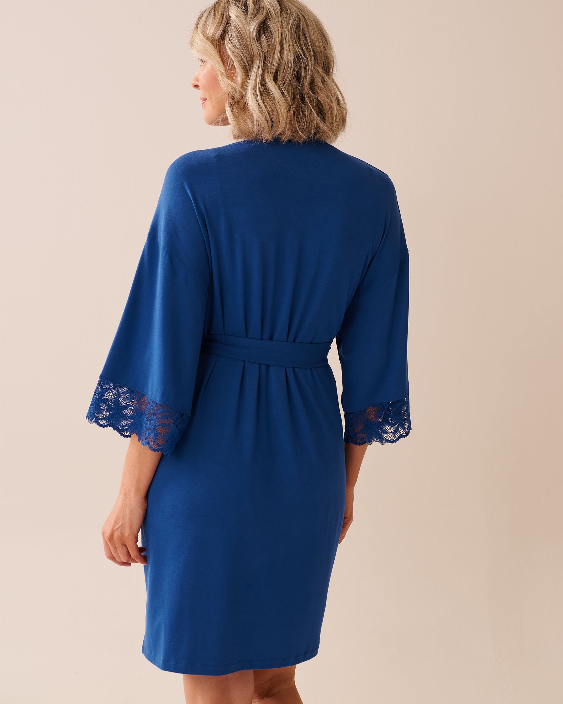 LA VIE EN ROSE Lace Detail Modal Kimono Sapphire Blue 60600100 - View2