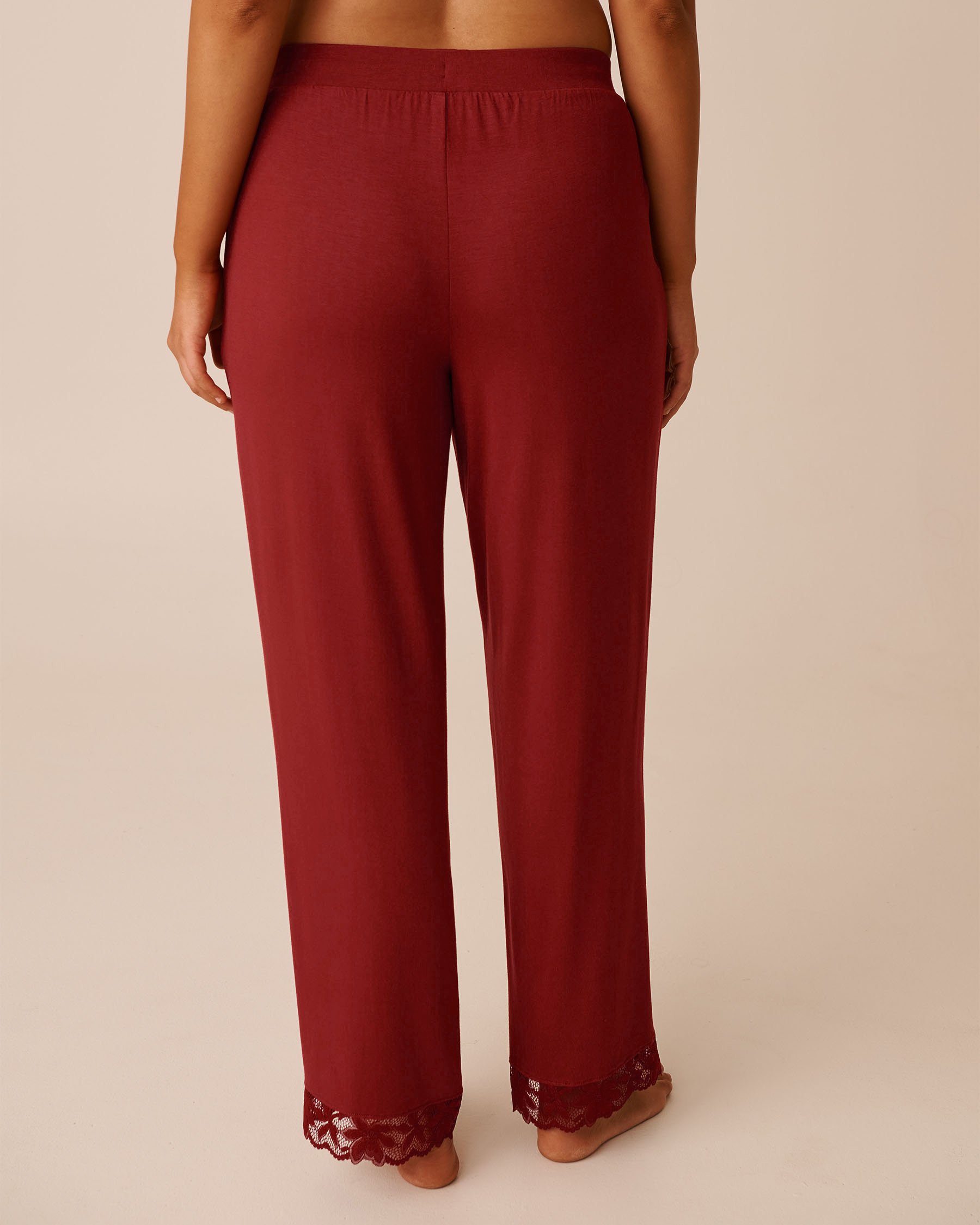 LA VIE EN ROSE Lace Detail Modal Pants Berry Red 60200142 - View2