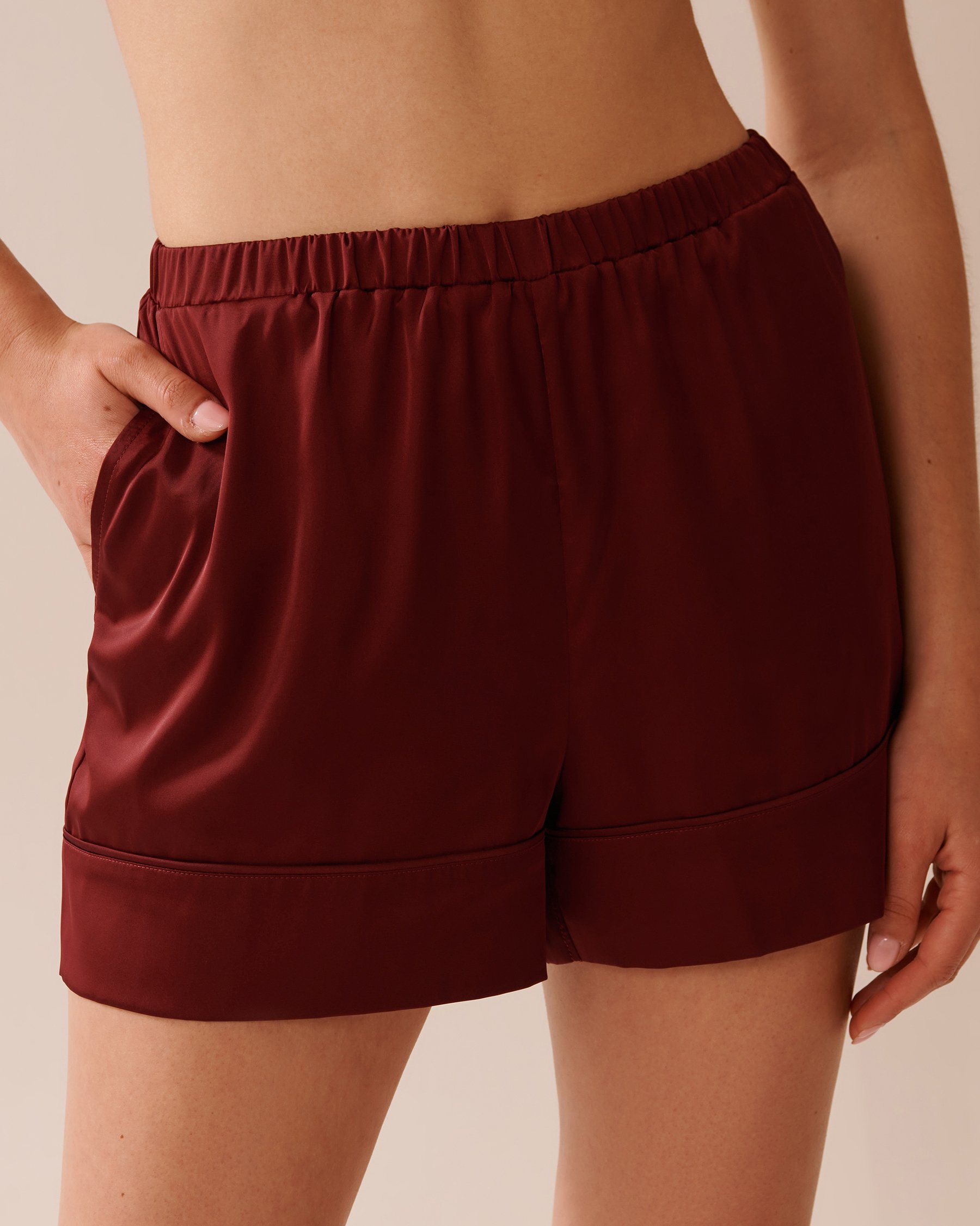 LA VIE EN ROSE Short Sleeve Satin Pajama Set Berry Red 60400058 - View4