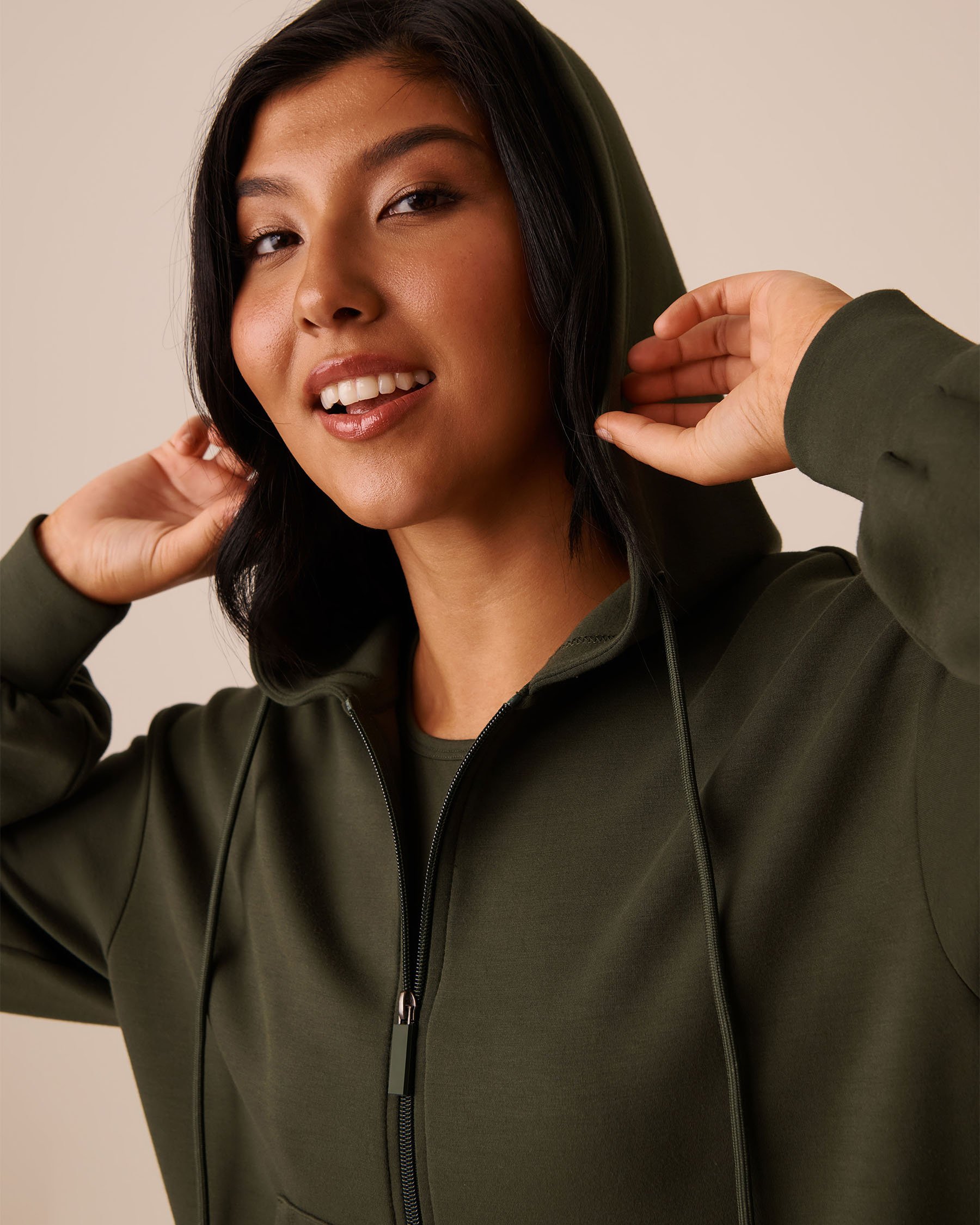 LA VIE EN ROSE Zip-up Hoodie Khaki 50100109 - View3