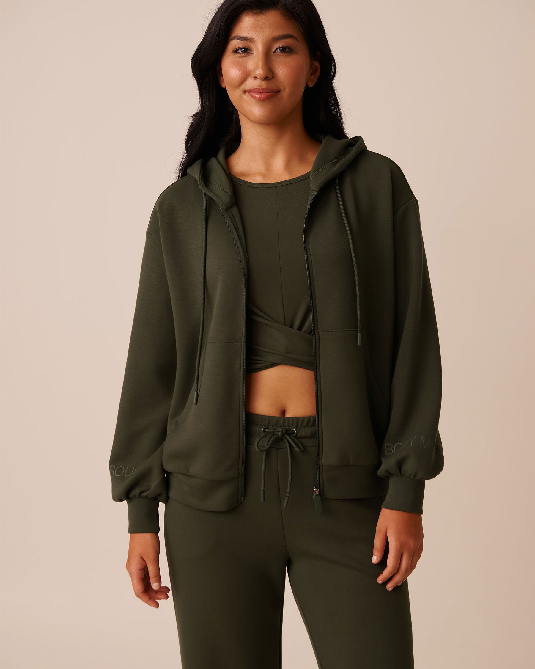 LA VIE EN ROSE Zip-up Hoodie Khaki 50100109 - View4