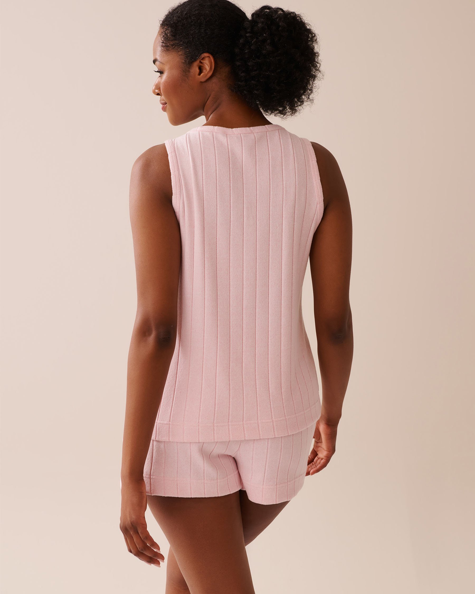 LA VIE EN ROSE Ribbed V-neck Cami Pink 50100111 - View2