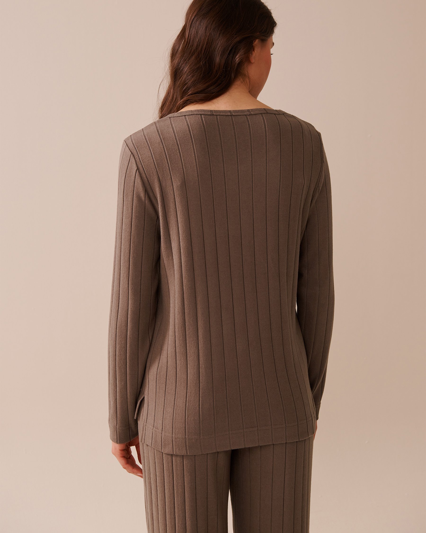 LA VIE EN ROSE Ribbed Long Sleeve Shirt Taupe 50100112 - View2