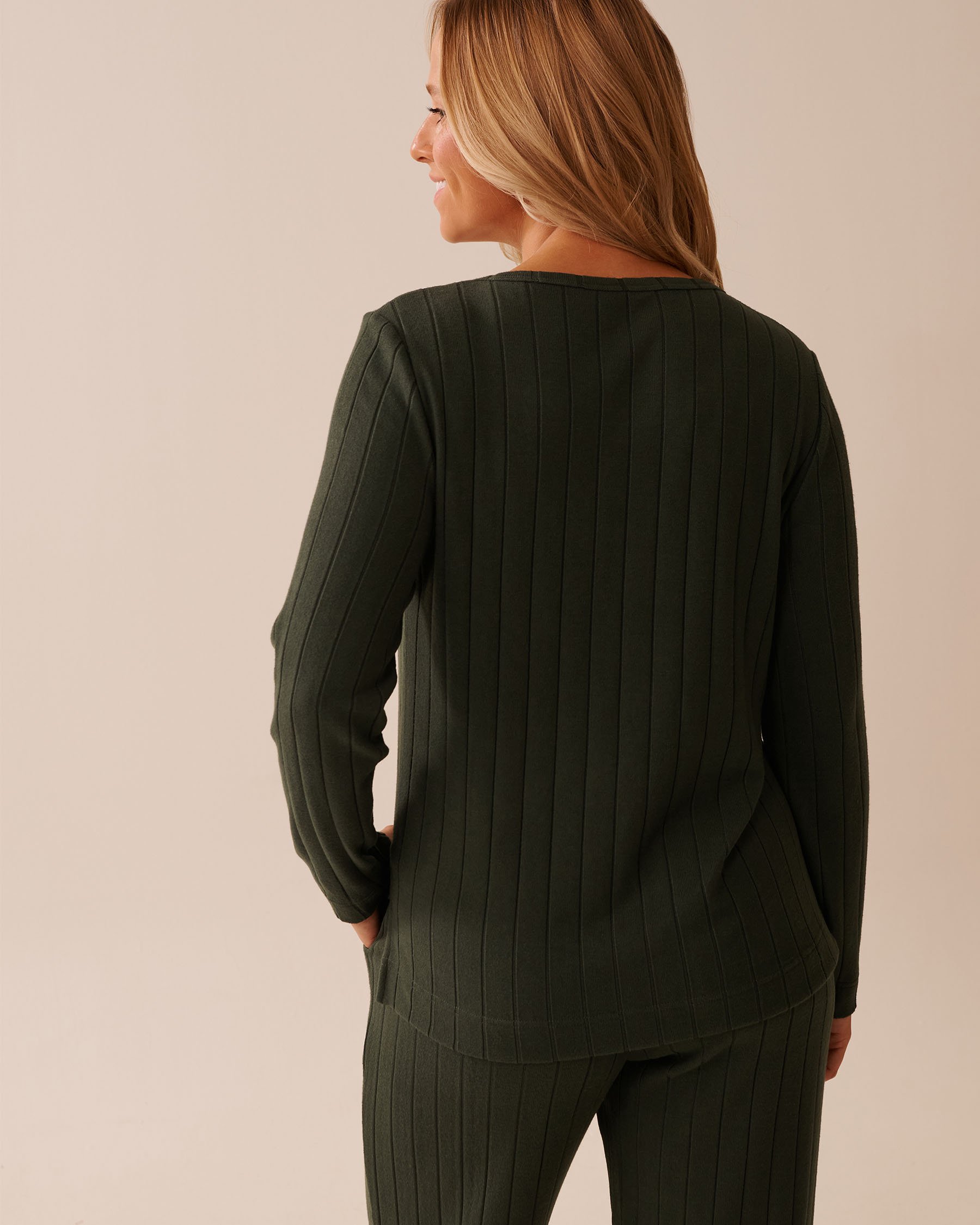 LA VIE EN ROSE Ribbed Long Sleeve Shirt Khaki 50100112 - View2
