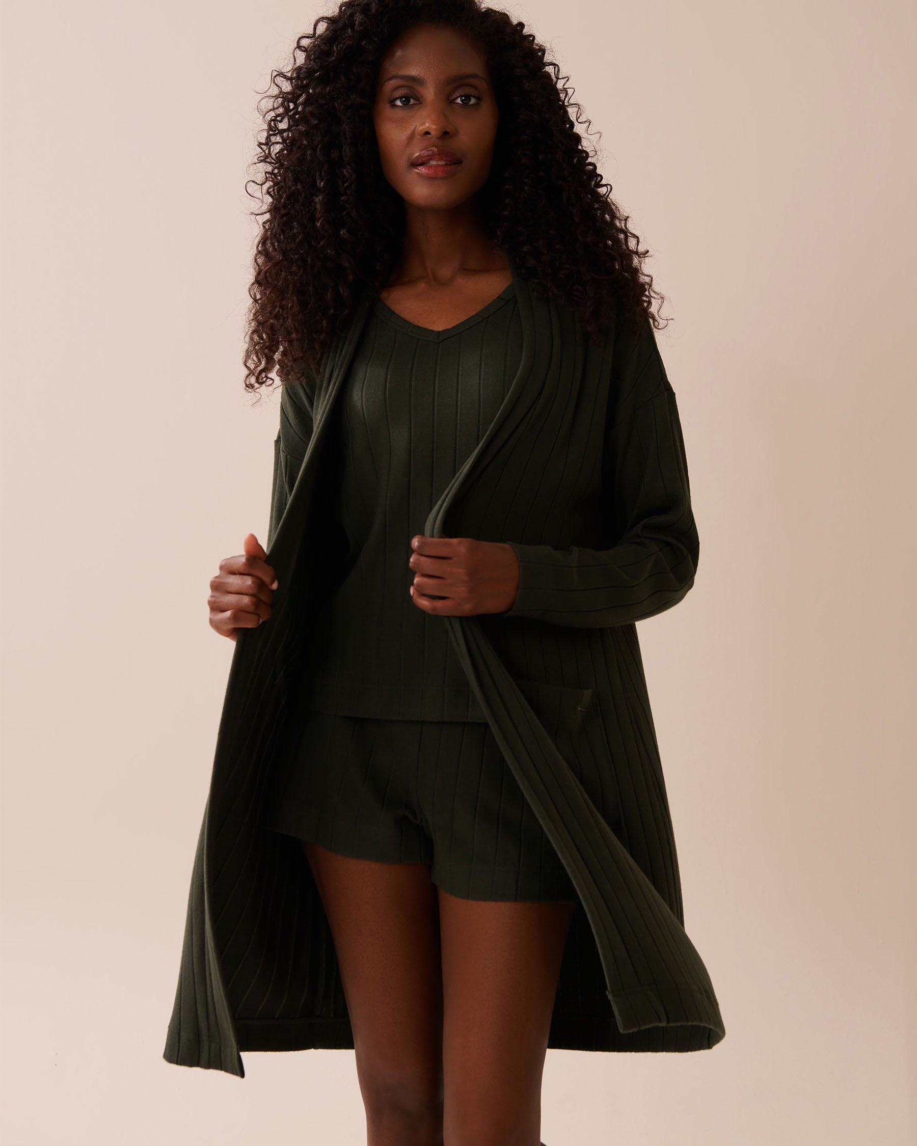 LA VIE EN ROSE Ribbed Long Cardigan Khaki 50500015 - View3