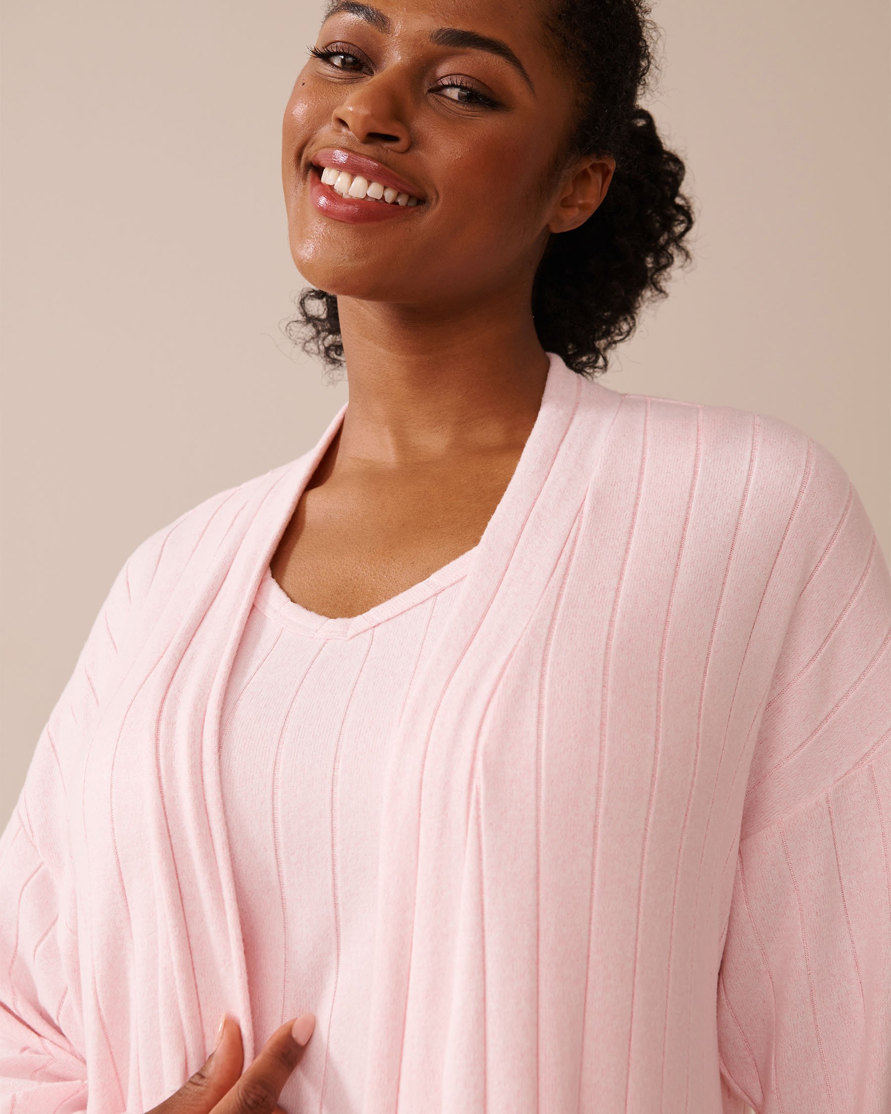 LA VIE EN ROSE Ribbed Long Cardigan Pink 50500015 - View7