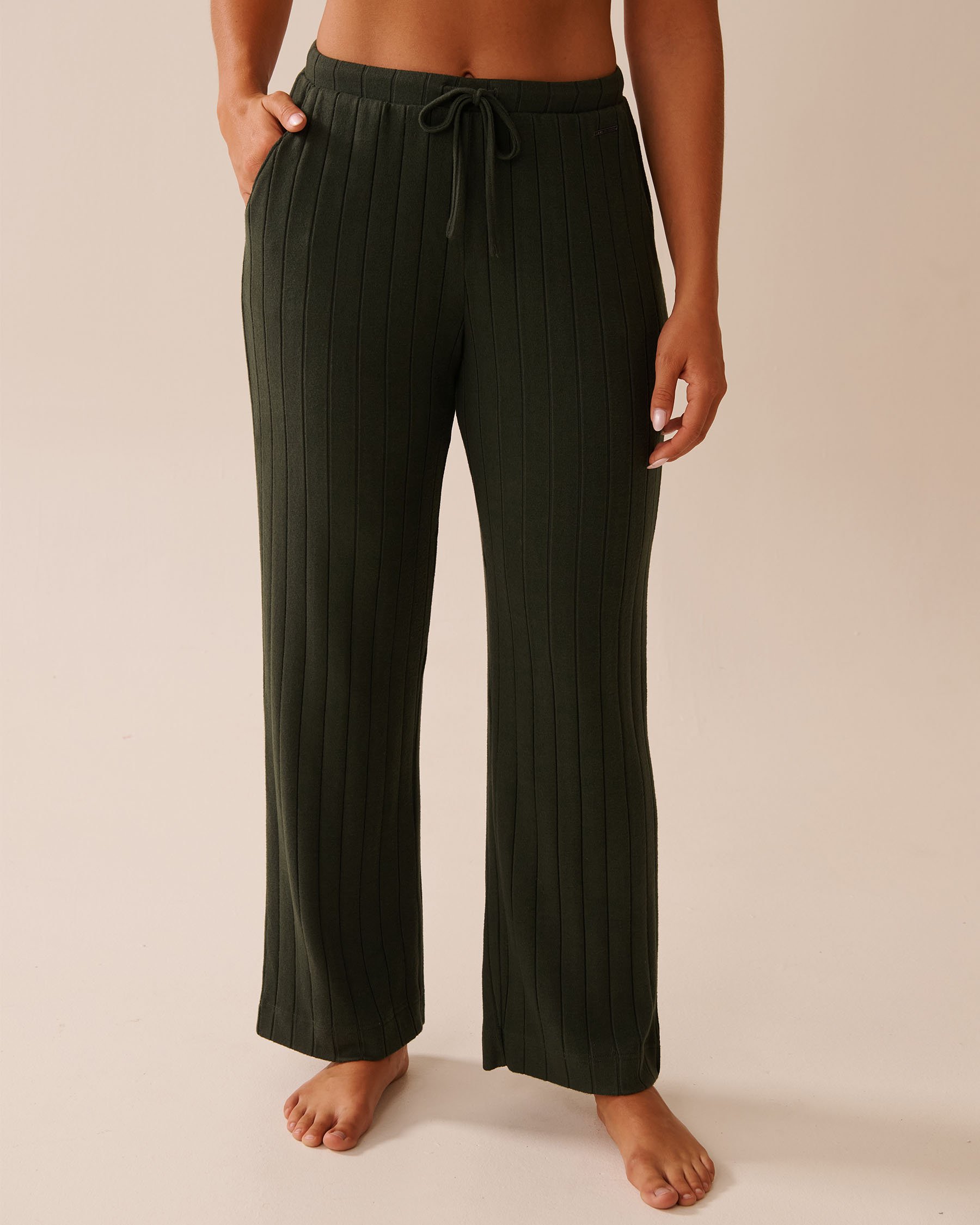 LA VIE EN ROSE Ribbed Pants Khaki 50200099 - View1