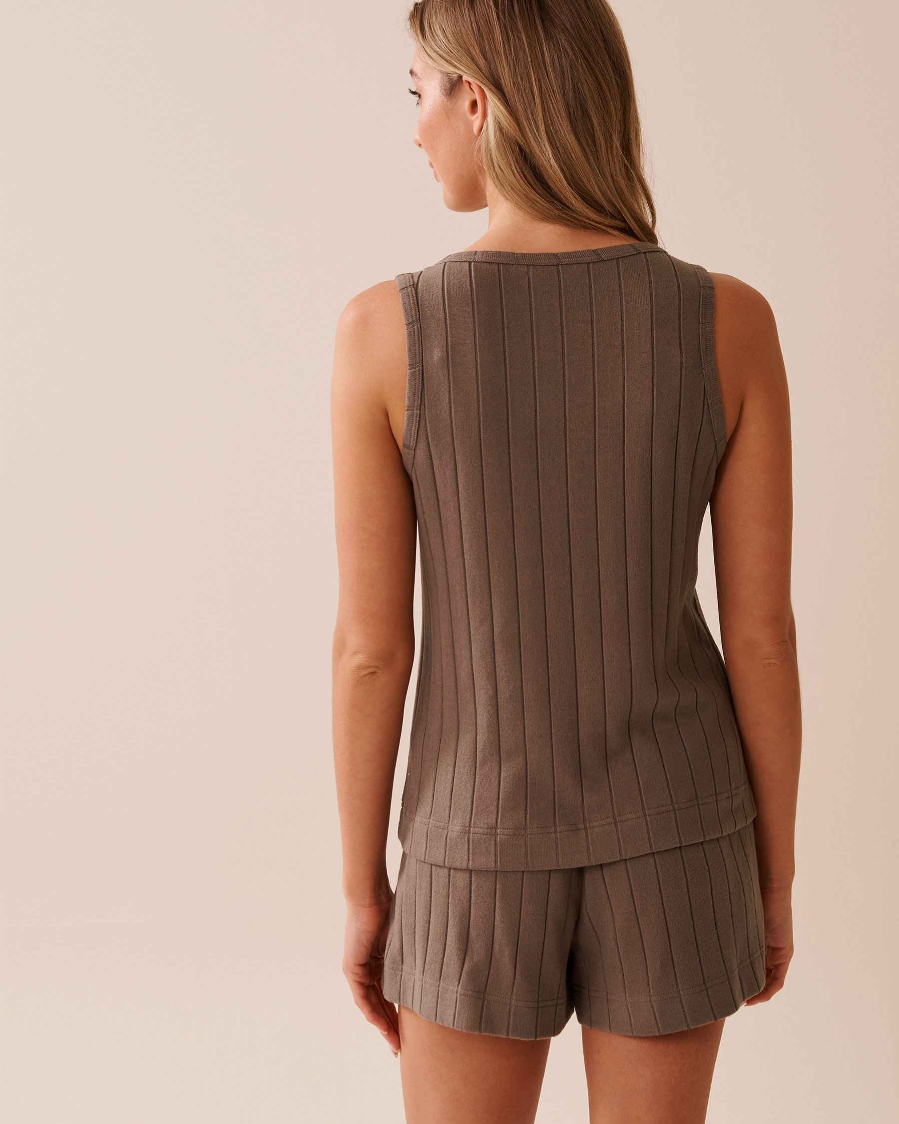 LA VIE EN ROSE Camisole col en V côtelée Taupe 50100111 - View2