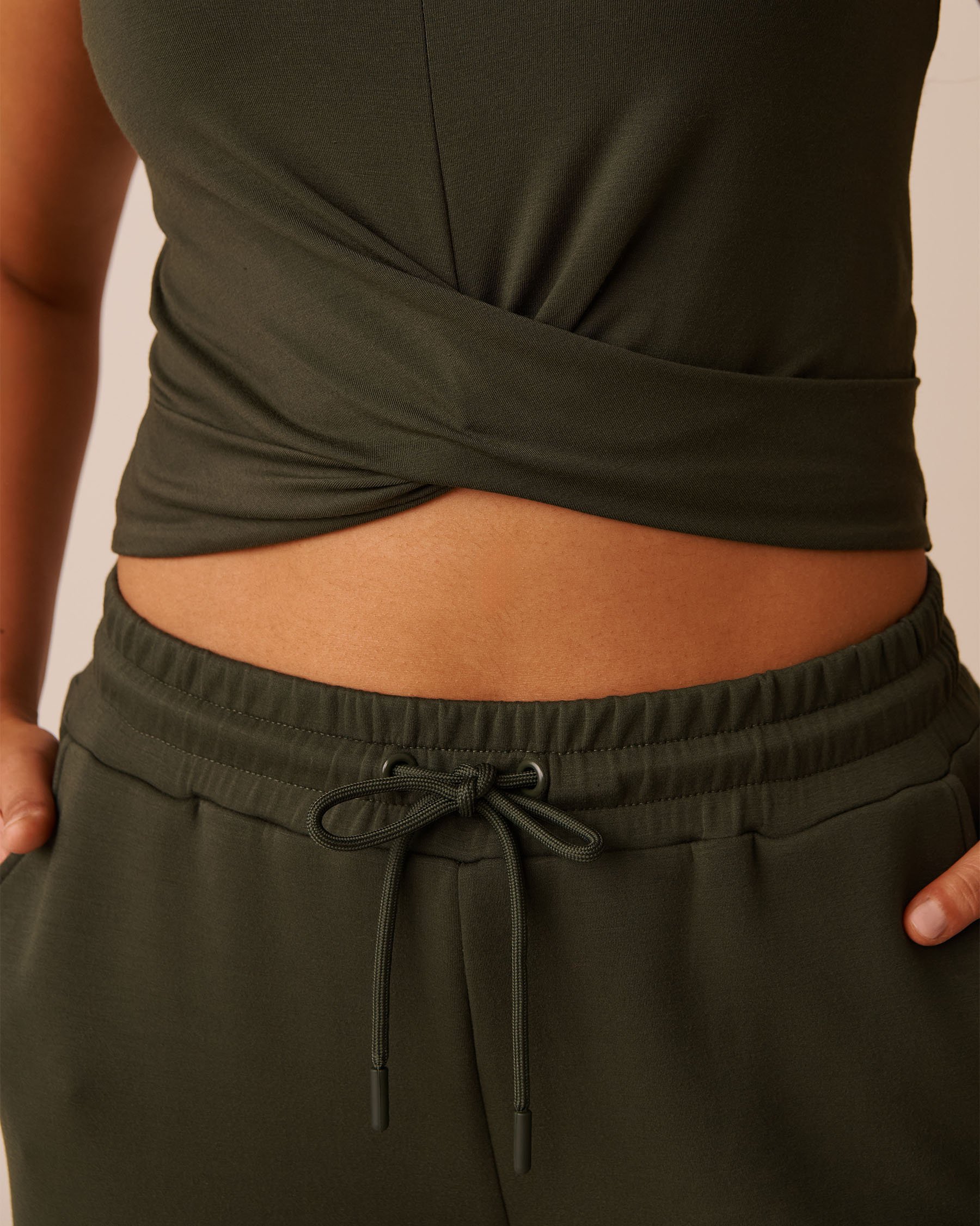 LA VIE EN ROSE Twisted Modal Crop Cami Khaki 50100110 - View3