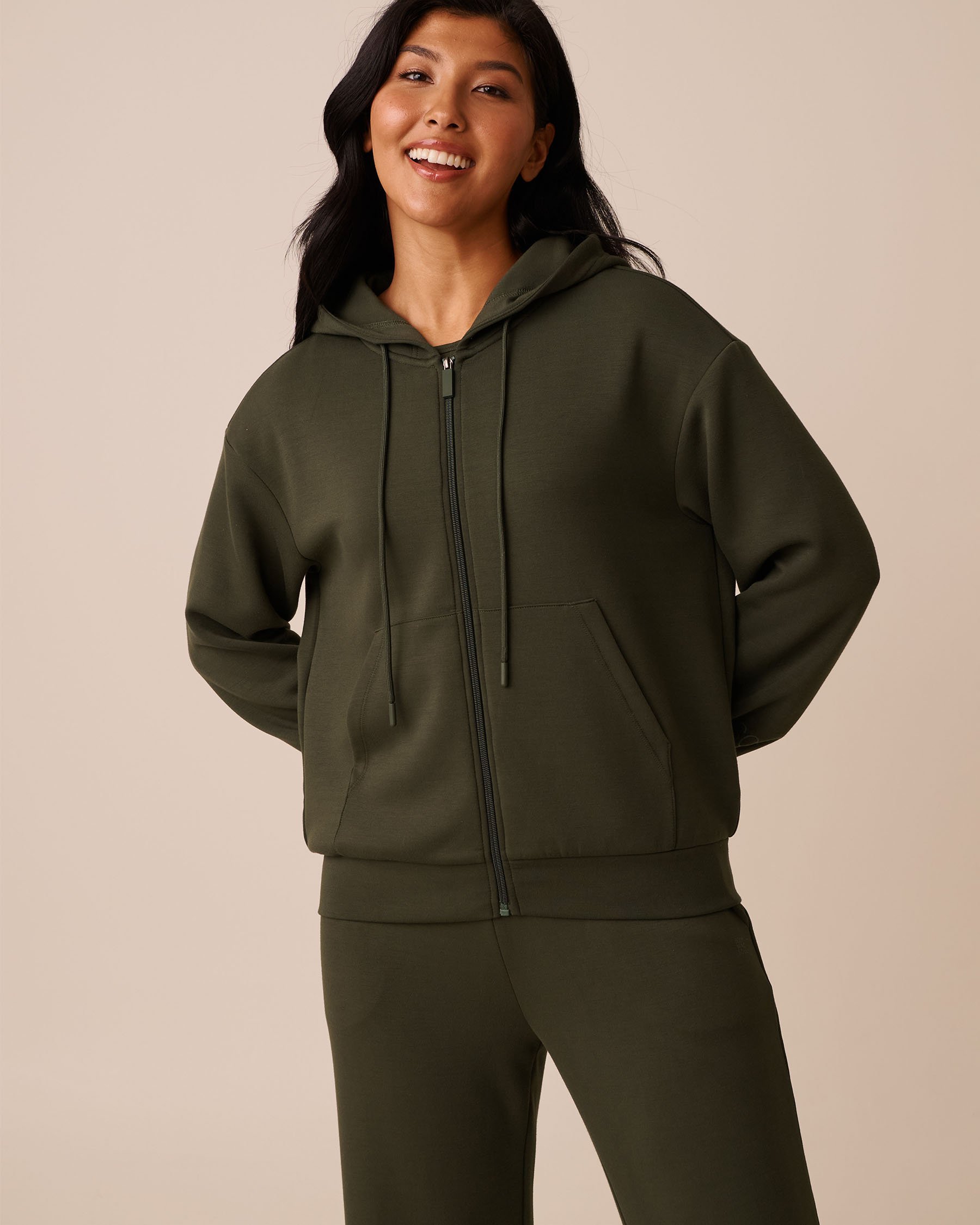 LA VIE EN ROSE Zip-up Hoodie Khaki 50100109 - View1