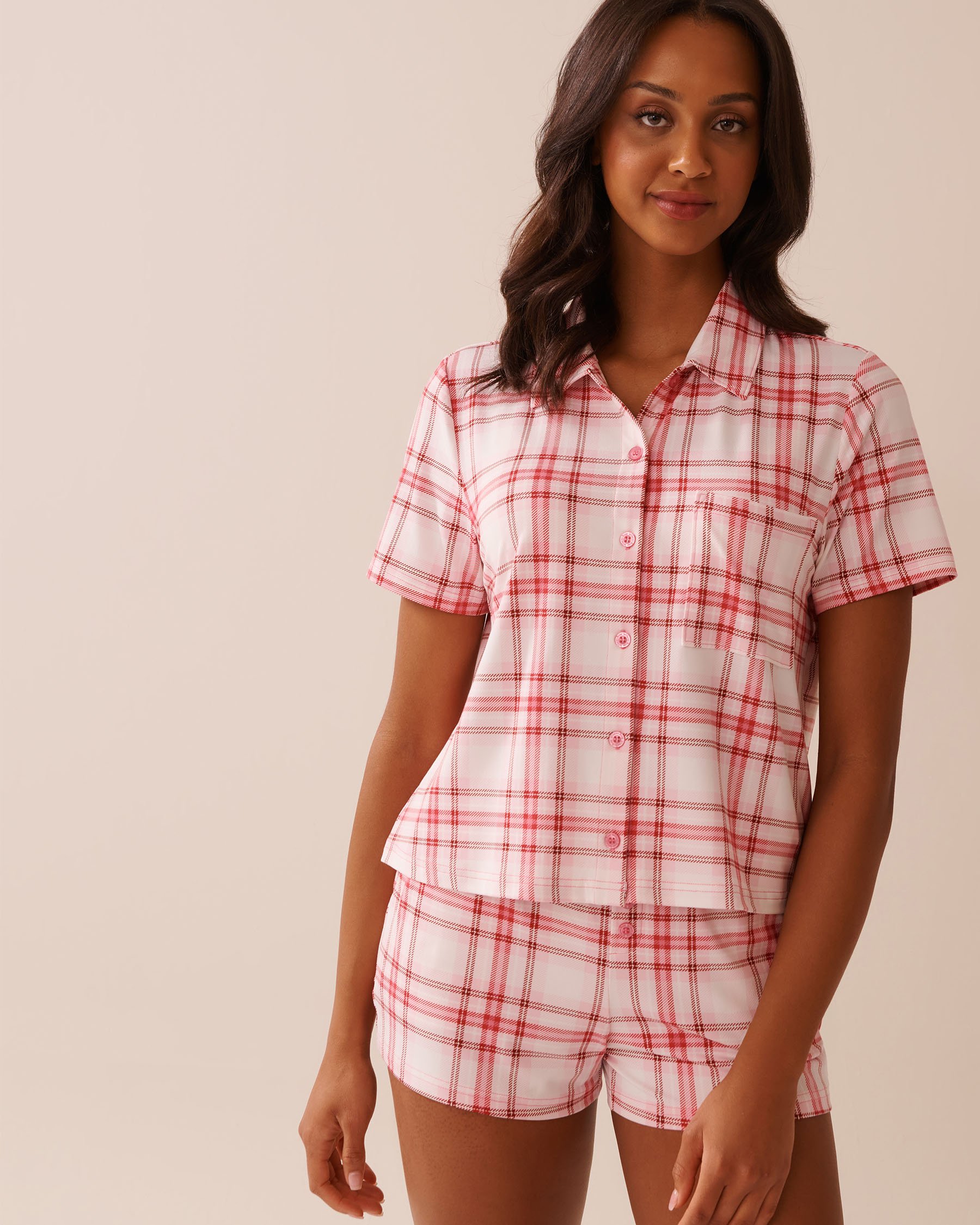 LA VIE EN ROSE Pink Plaid Super Soft Button-down Shirt Pink Plaid 40100753 - View1