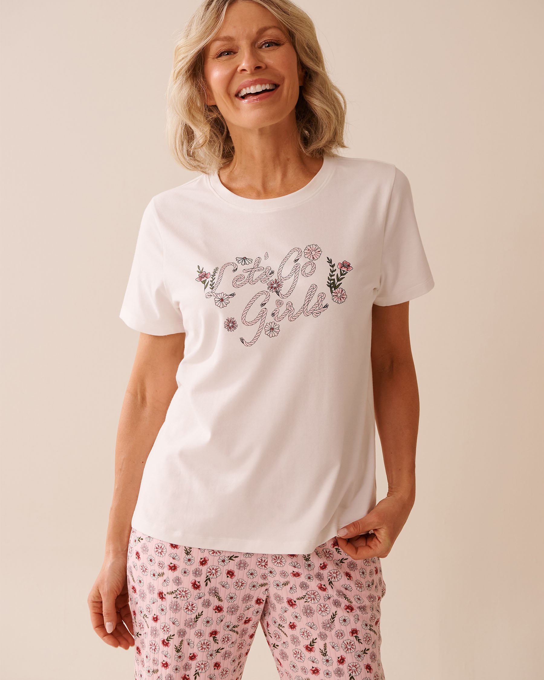 LA VIE EN ROSE T-shirt en coton imprimé fleuri Blanc 40100756 - View1