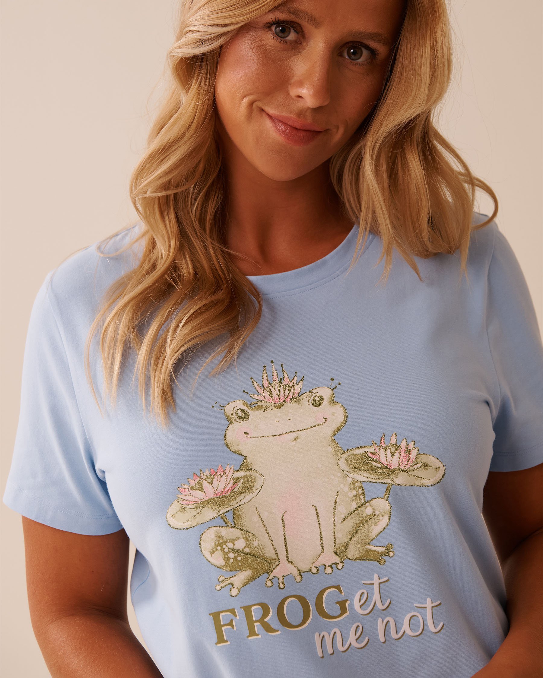 LA VIE EN ROSE T-shirt en coton imprimé grenouille Bleu pastel 40100756 - View3