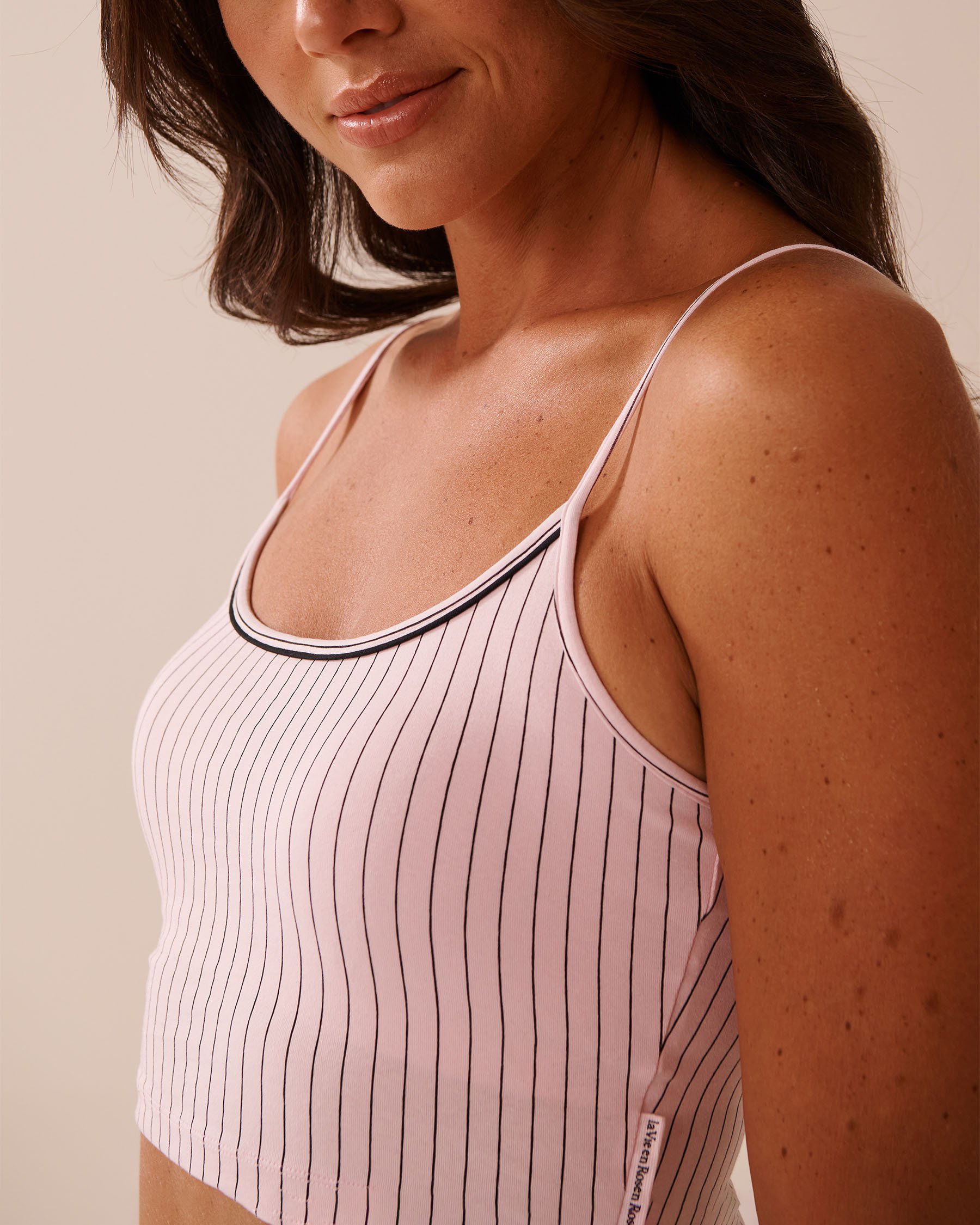 LA VIE EN ROSE Camisole courte en coton Rose/Rayures noires 40100763 - View3