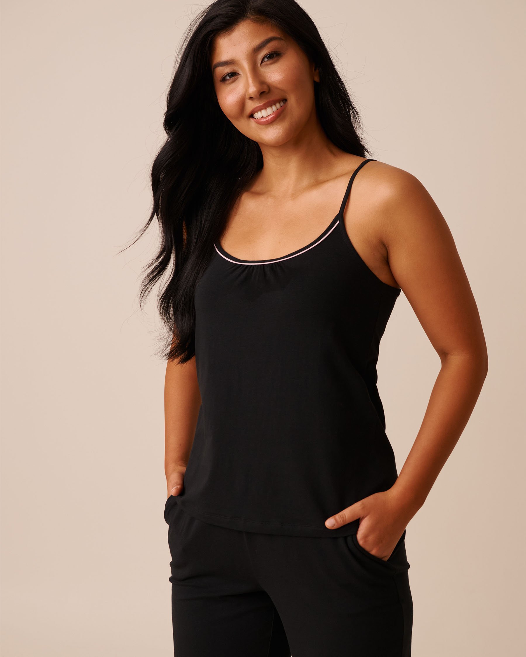 LA VIE EN ROSE Camisole en coton Noir 40100764 - View1