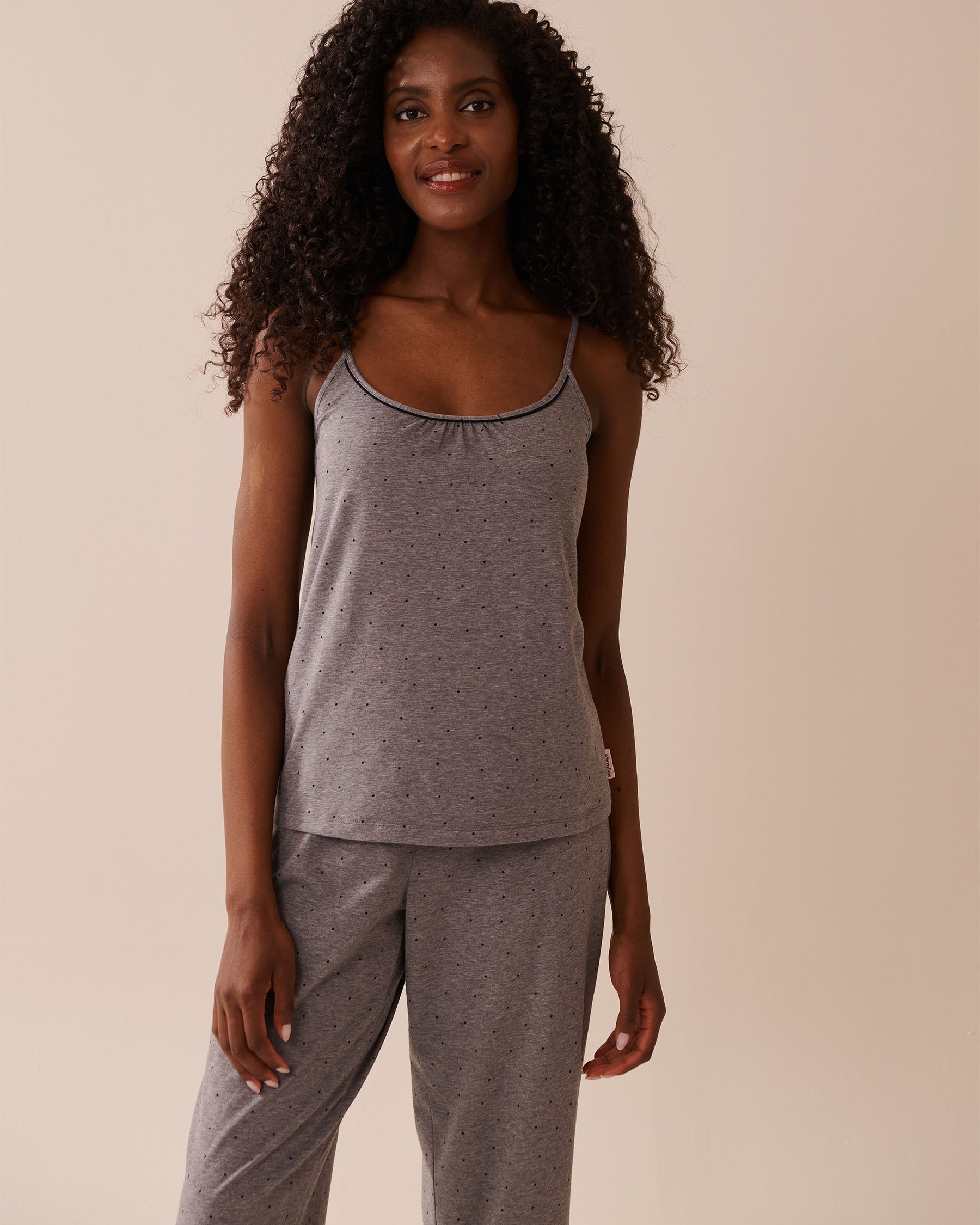 LA VIE EN ROSE Cotton Cami Grey/Black Polka Dot 40100764 - View1