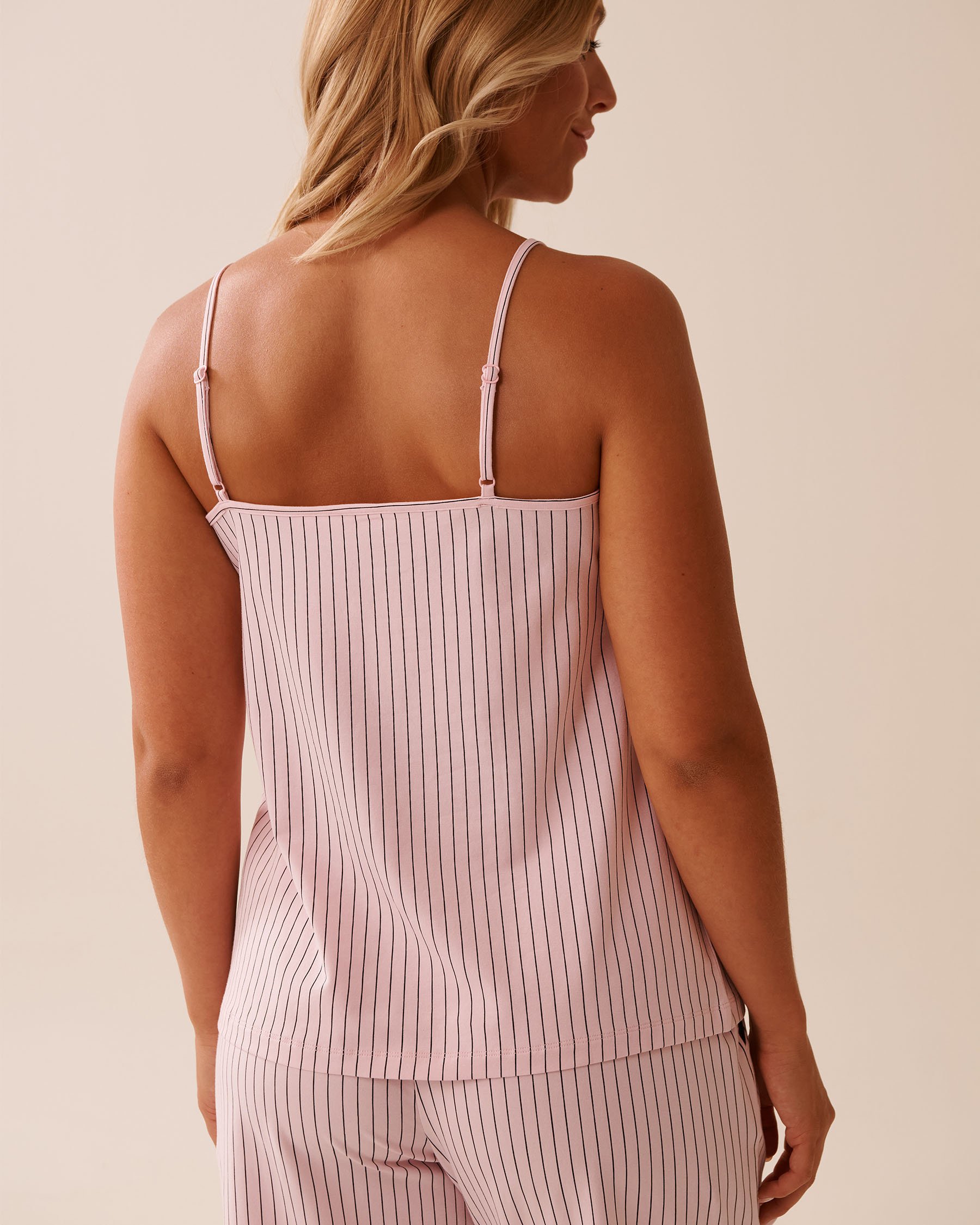 LA VIE EN ROSE Camisole en coton Rose/Rayures noires 40100764 - View2