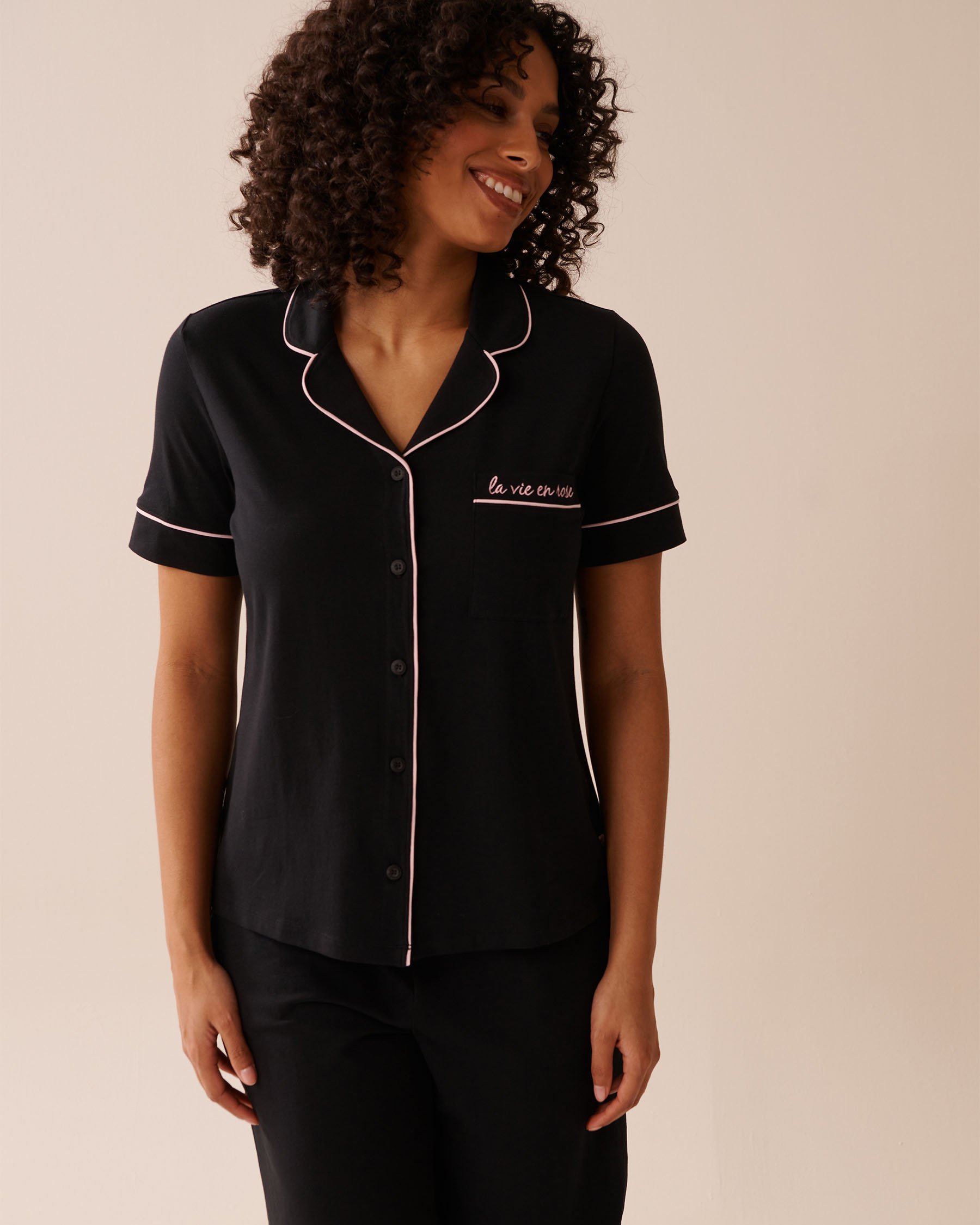 LA VIE EN ROSE Chemisier manches courtes en coton Noir 40100765 - View1