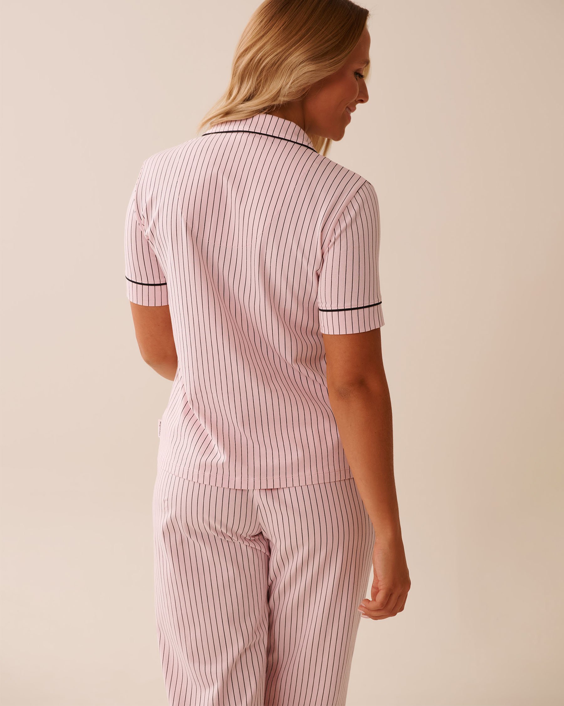 LA VIE EN ROSE Chemisier manches courtes en coton Rose/Rayures noires 40100765 - View4