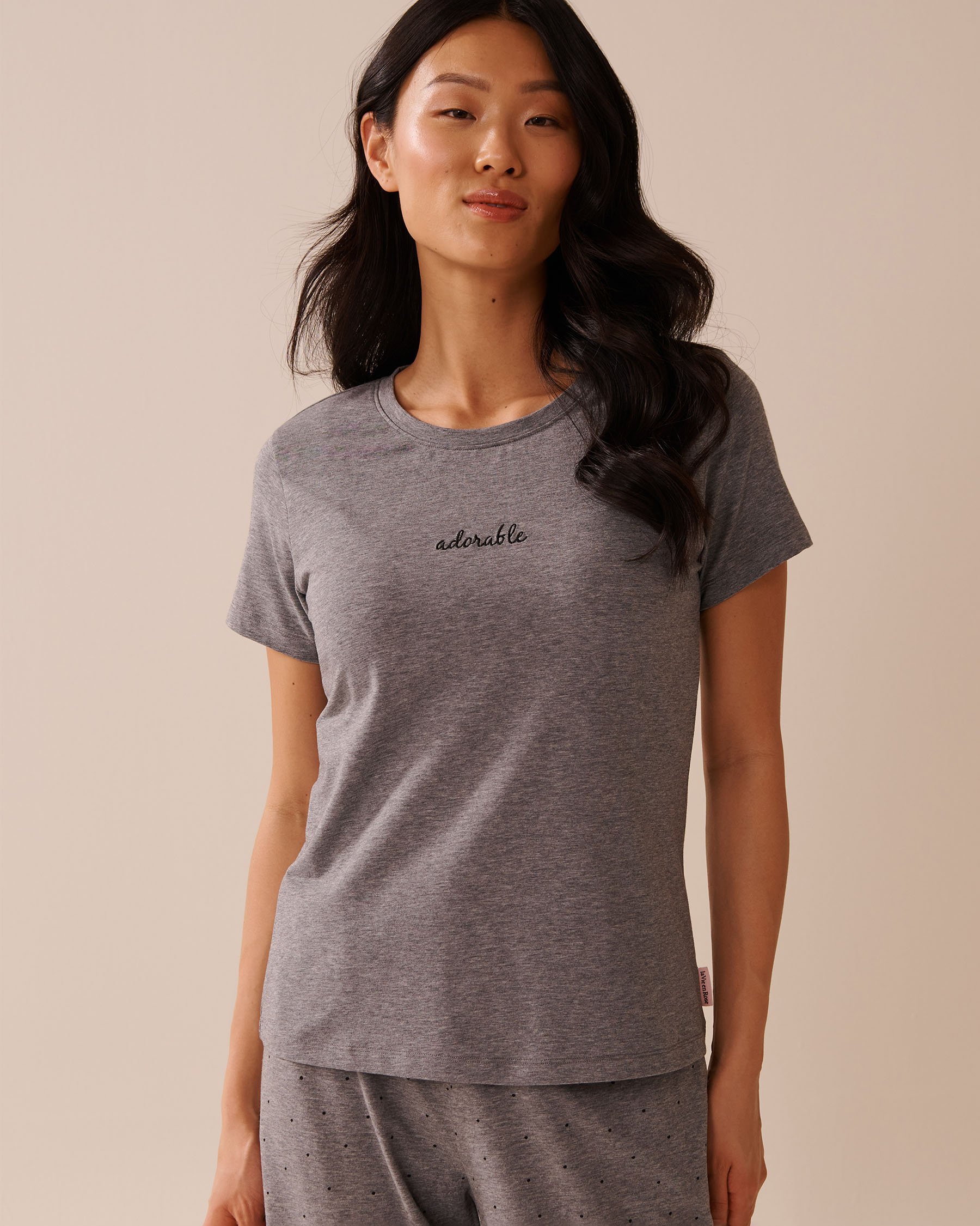 LA VIE EN ROSE T-shirt en coton Gris charbon 40100766 - View1