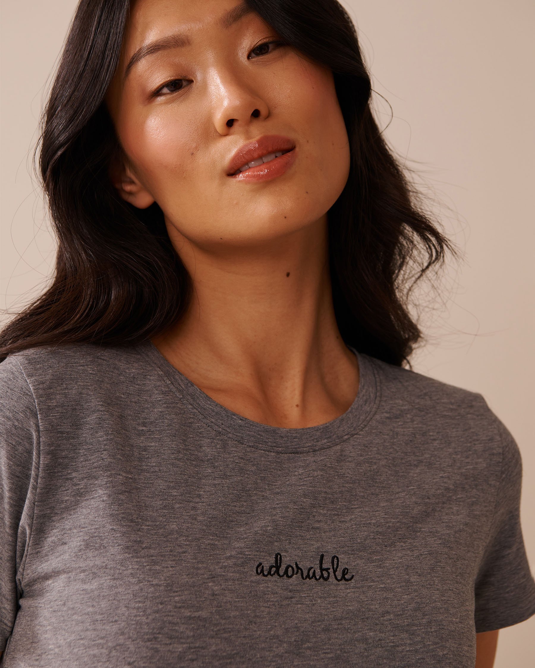 LA VIE EN ROSE T-shirt en coton Gris charbon 40100766 - View3