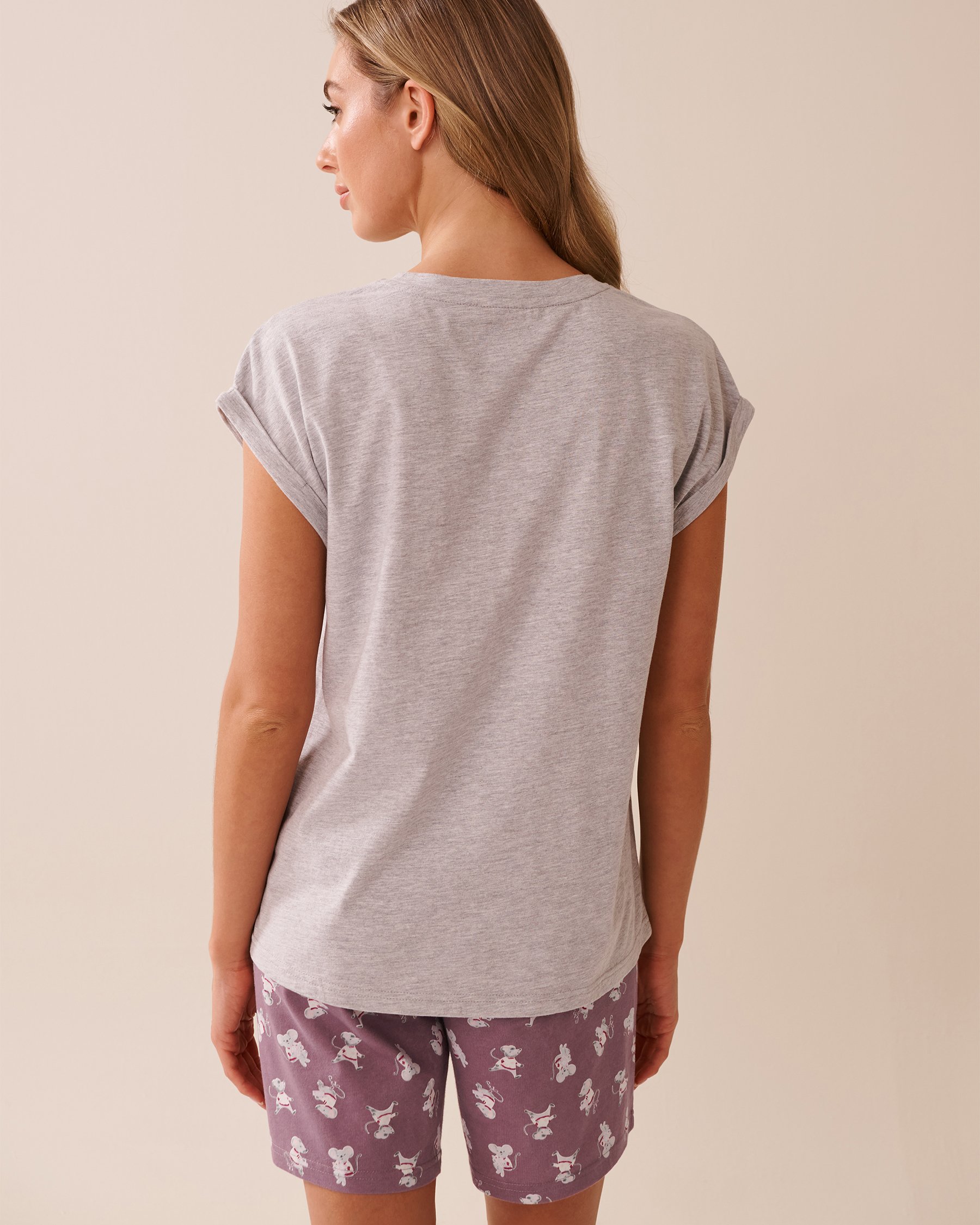 LA VIE EN ROSE Mouse Print Cotton Crew Neck T-shirt Grey 40100767 - View2
