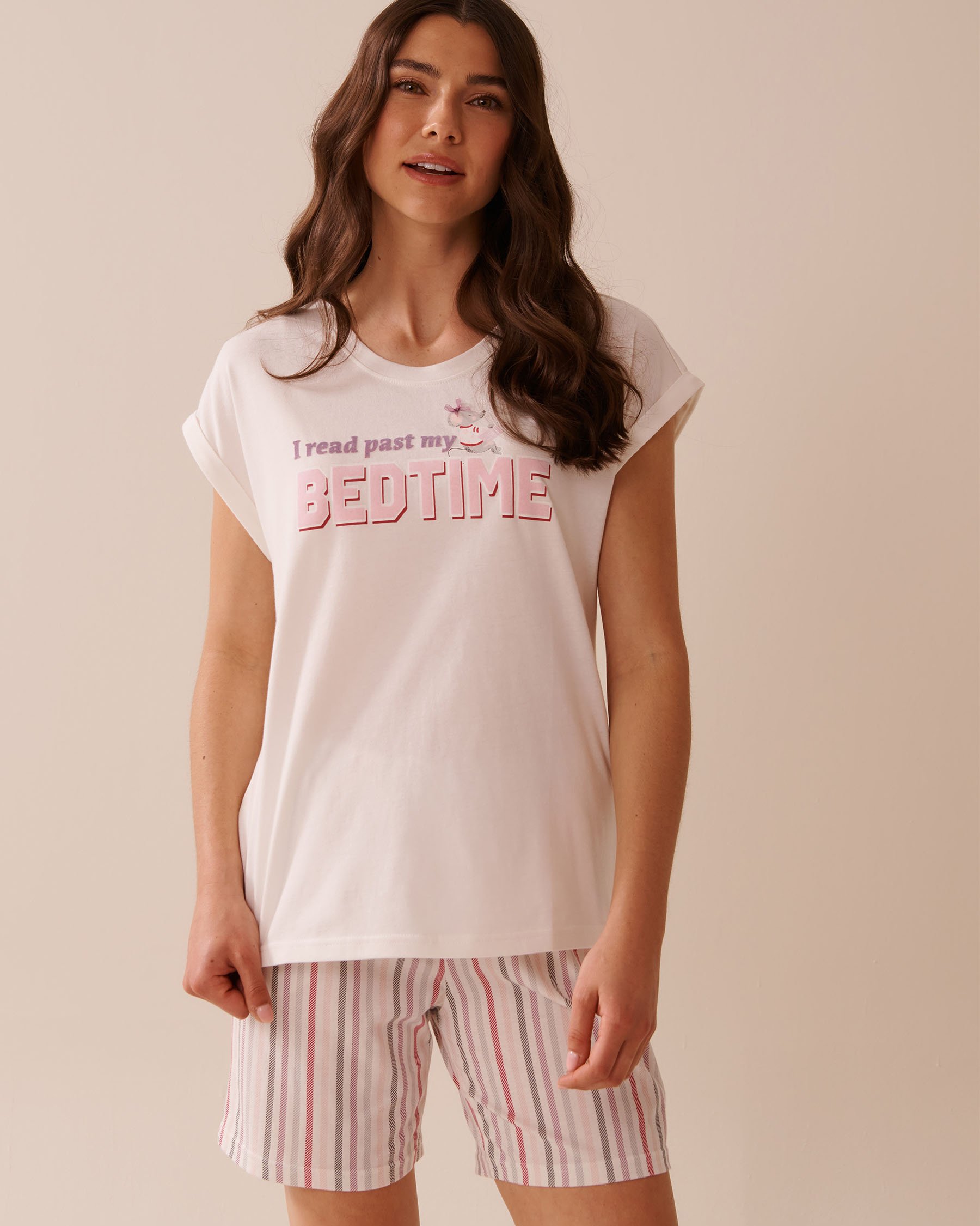 LA VIE EN ROSE T-shirt col rond en coton imprimé souris Blanc 40100767 - View1