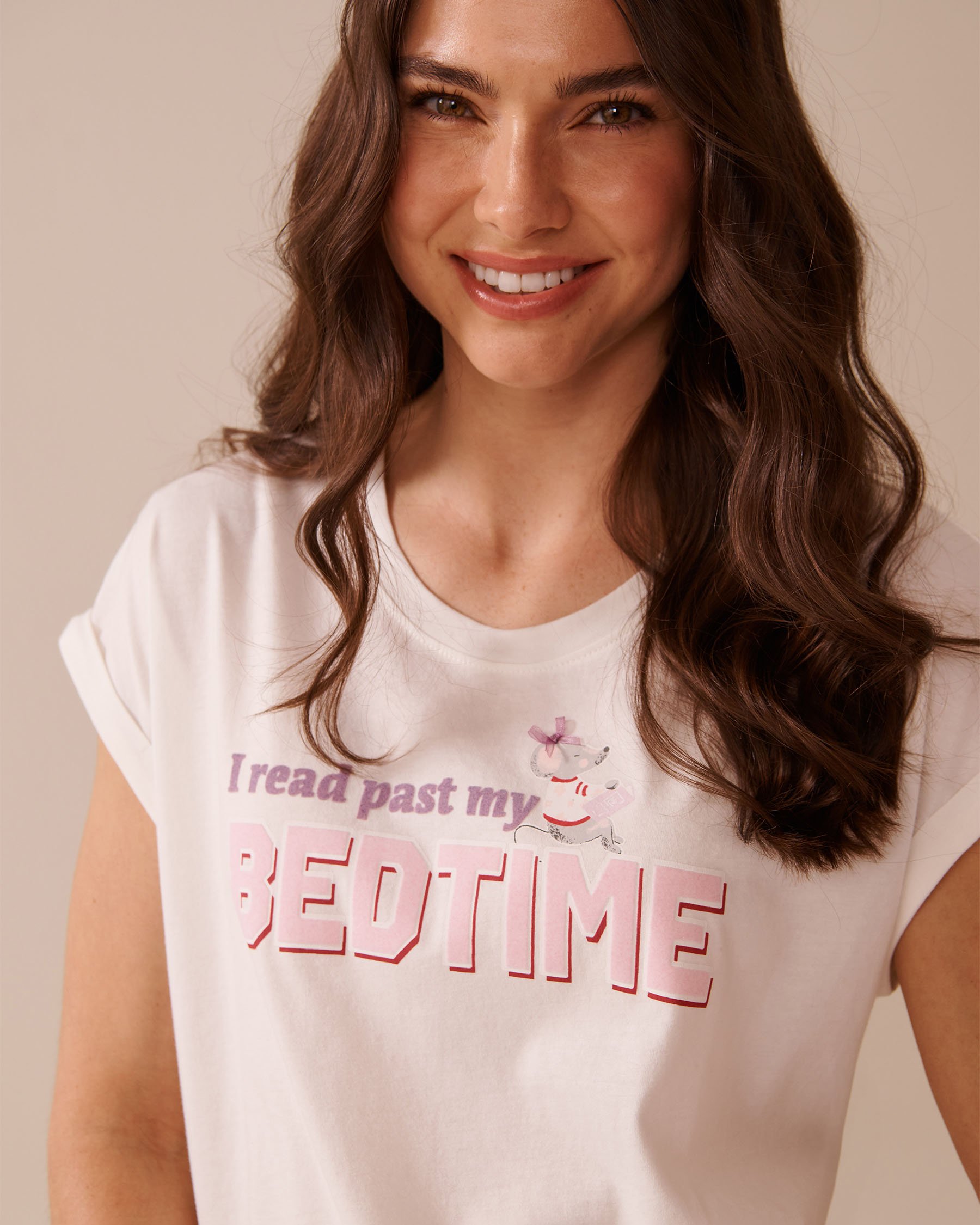 LA VIE EN ROSE T-shirt col rond en coton imprimé souris Blanc 40100767 - View3