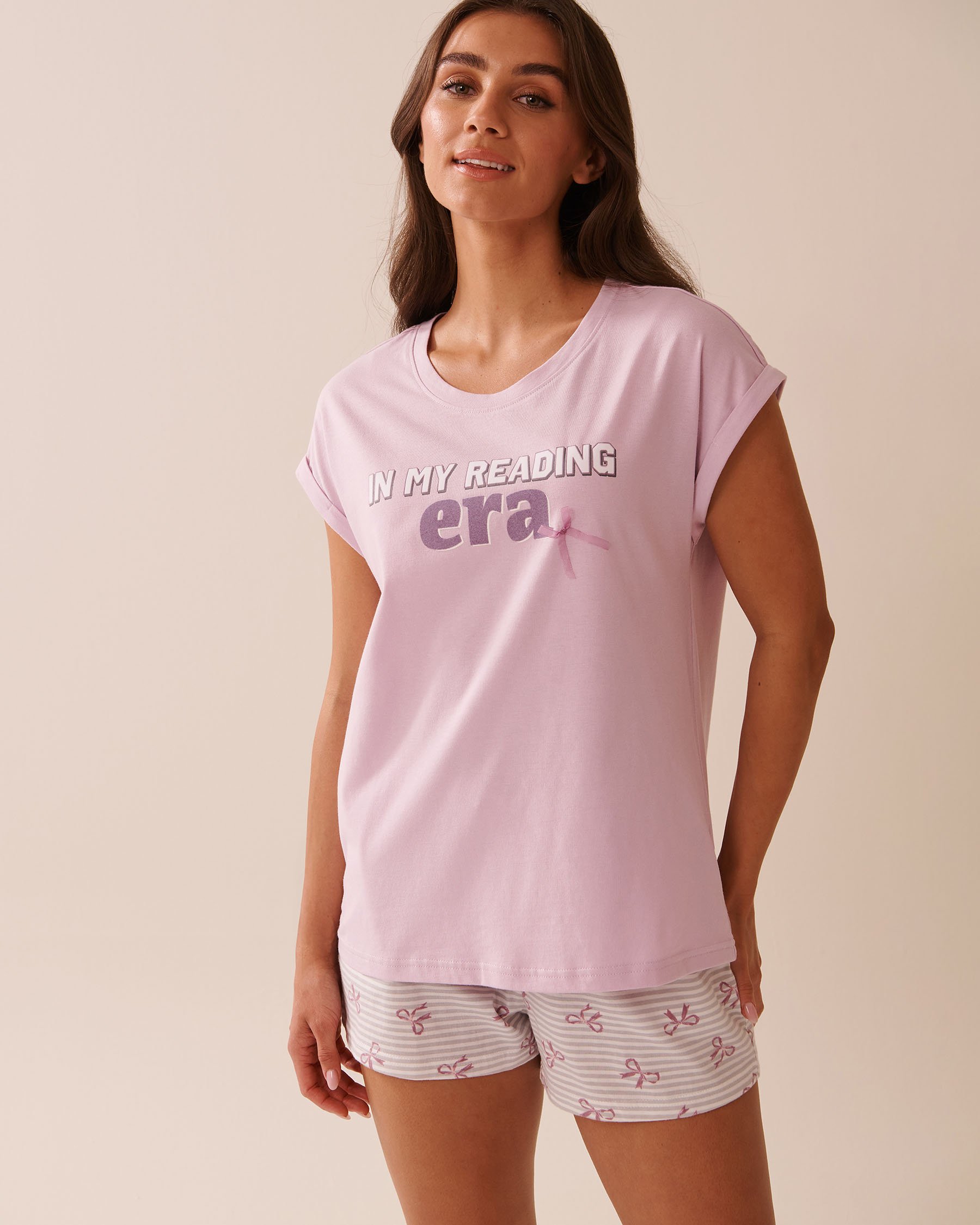 LA VIE EN ROSE Bow Print Cotton Crew Neck T-shirt Lavender Frost 40100767 - View1