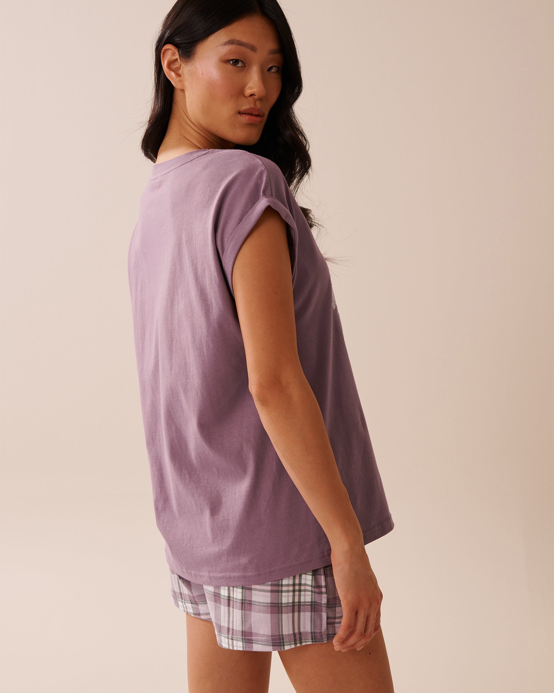 LA VIE EN ROSE T-shirt col rond en coton imprimé souris Mauve 40100767 - View4