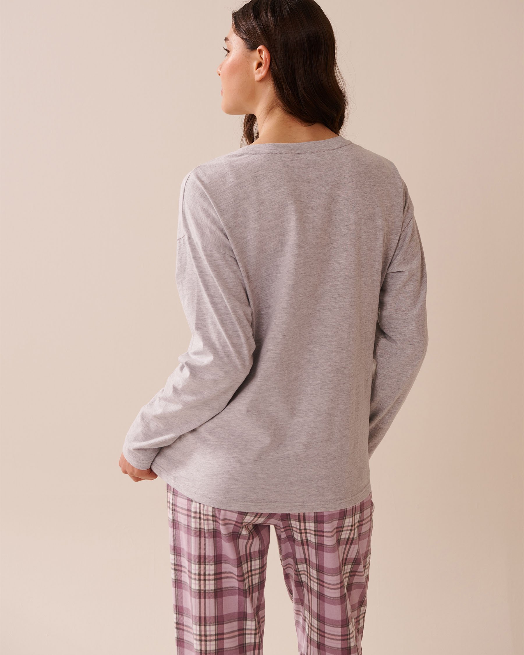 LA VIE EN ROSE Weekend Print Cotton Long Sleeve Shirt Grey 40100769 - View2