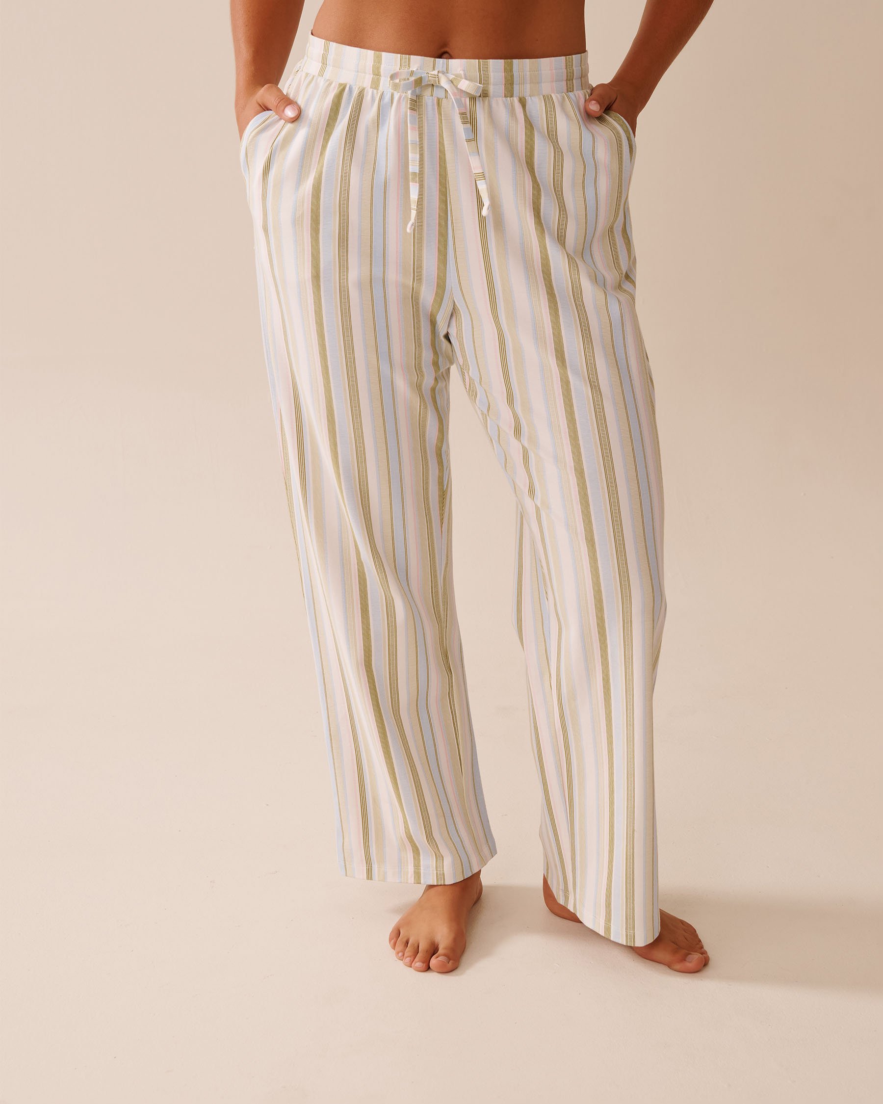 LA VIE EN ROSE Pantalon de pyjama en coton rayures vertes Rayures vert olive 40200741 - View1