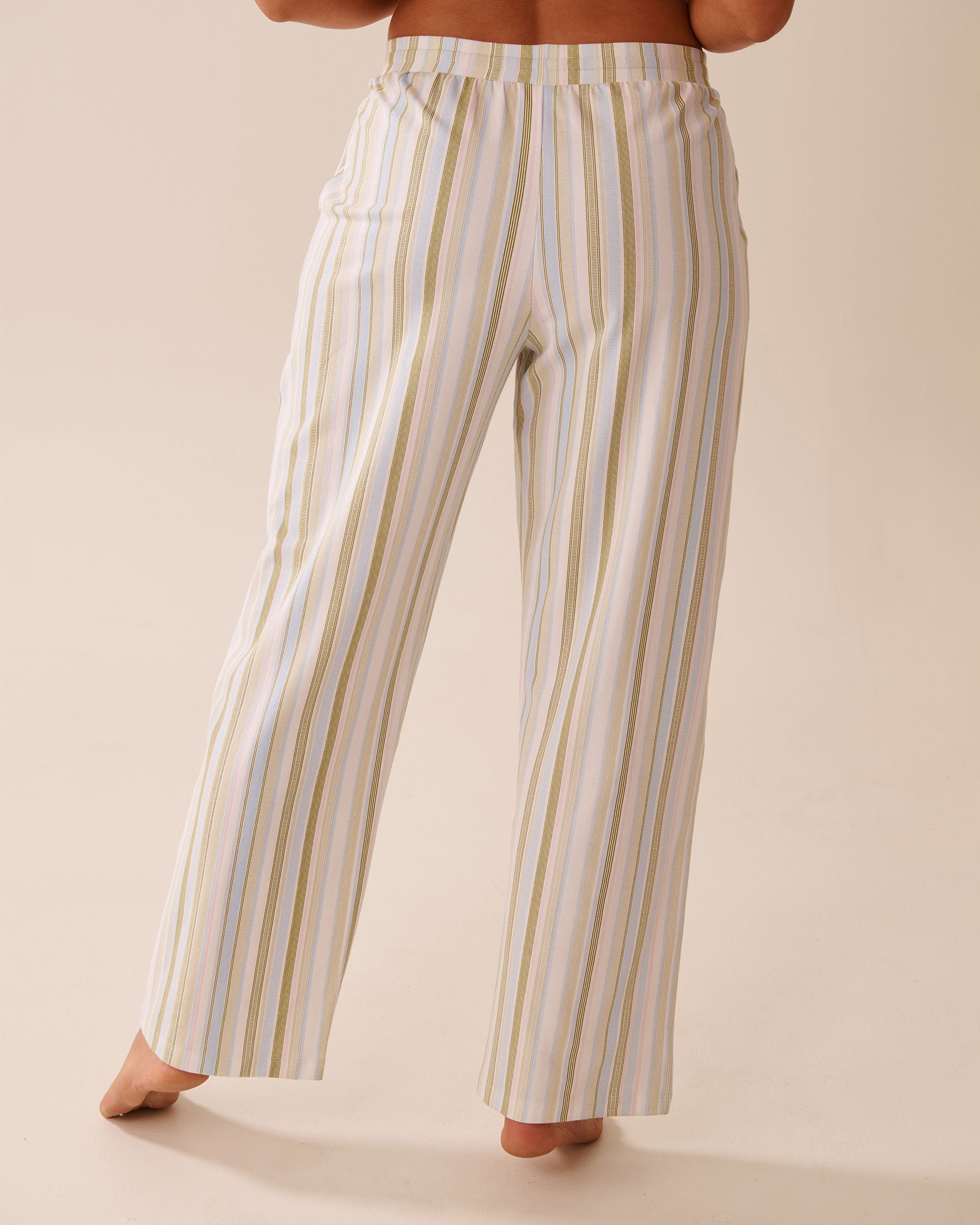 LA VIE EN ROSE Pantalon de pyjama en coton rayures vertes Rayures vert olive 40200741 - View2