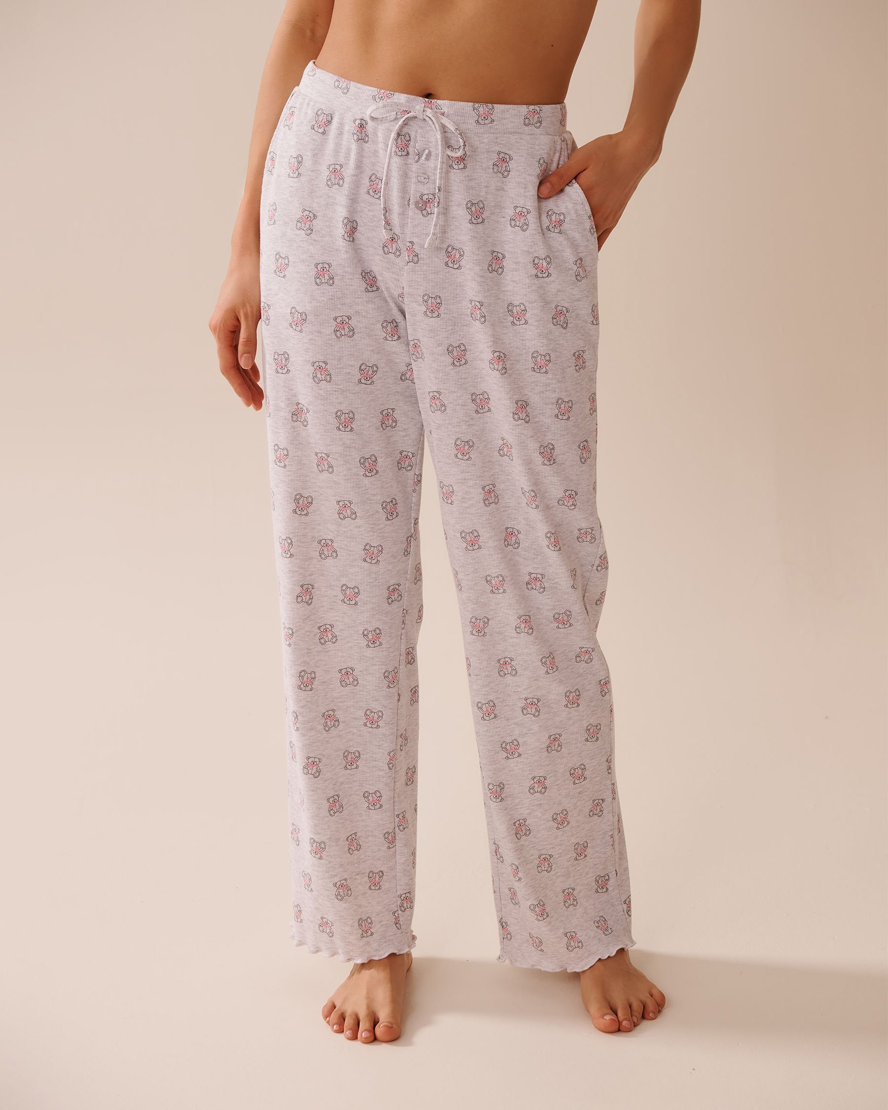 LA VIE EN ROSE Teddy Bear Print Ribbed Pajama Pants Grey/Teddy Bears 40200744 - View1