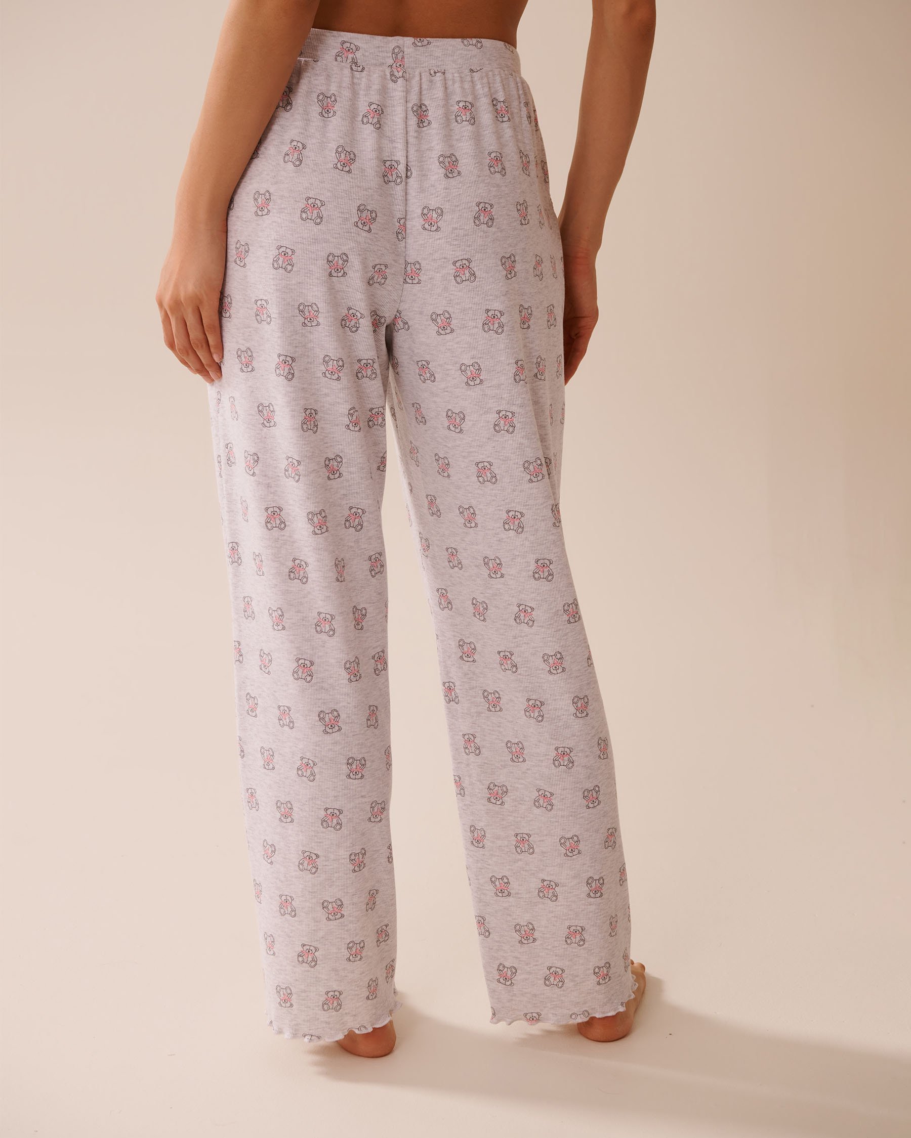 LA VIE EN ROSE Teddy Bear Print Ribbed Pajama Pants Grey/Teddy Bears 40200744 - View2