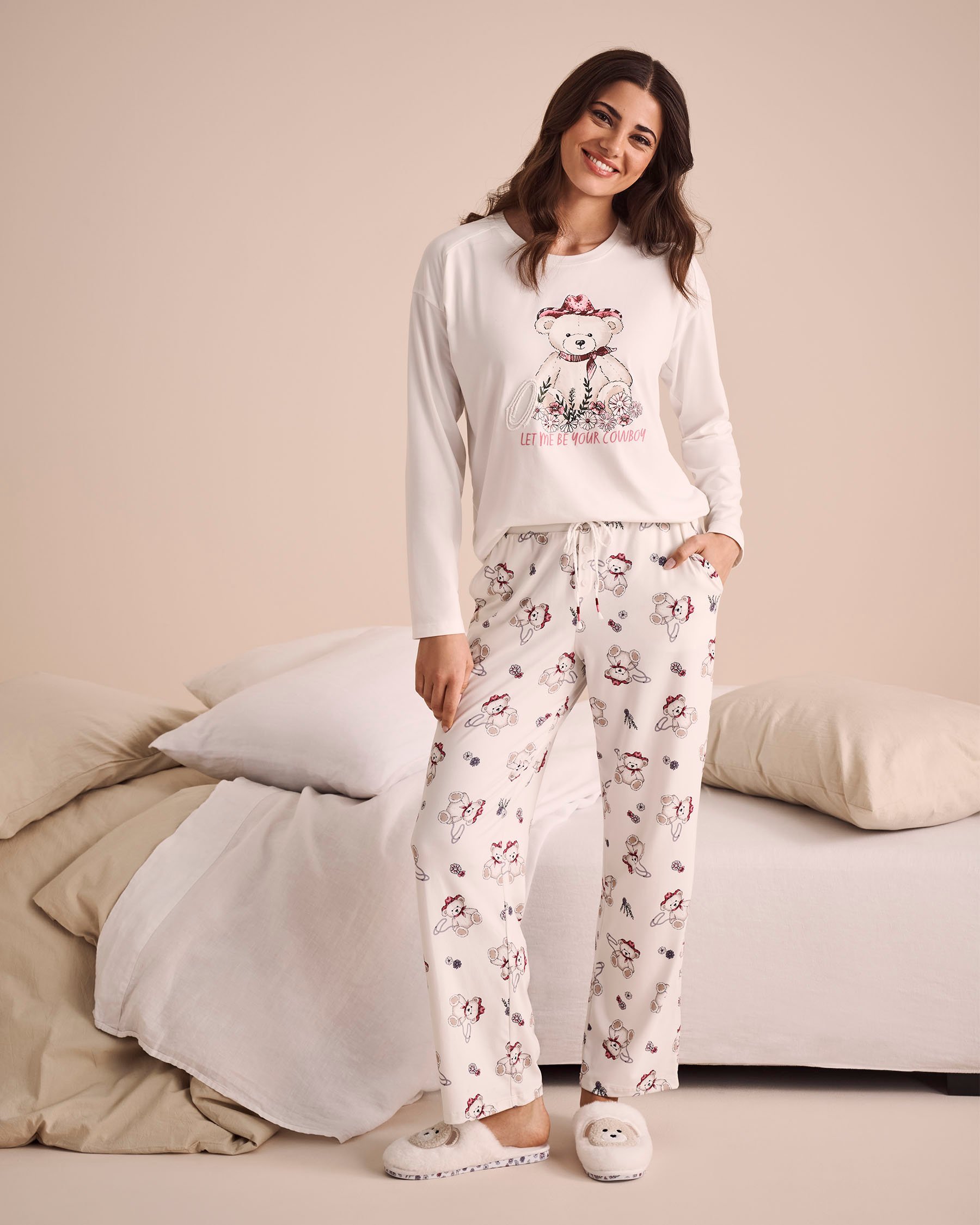 LA VIE EN ROSE Cowboy Teddy Bear Print Super Soft Pajama Pants White/Cowboy Teddy Bears 40200747 - View1