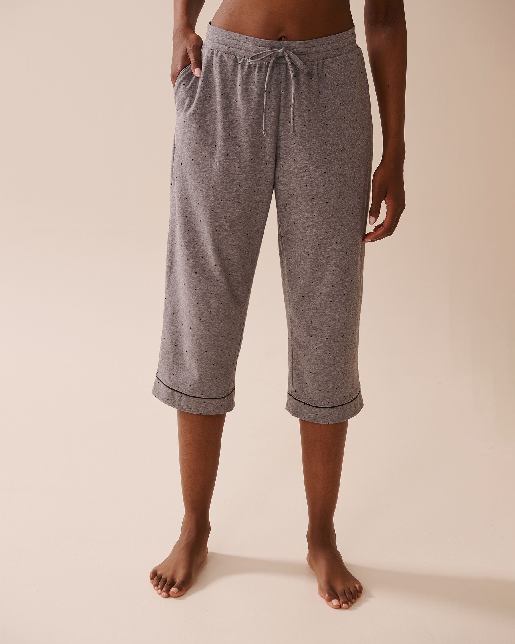 LA VIE EN ROSE Cotton Pajama Capris Grey/Black Polka Dot 40200750 - View1