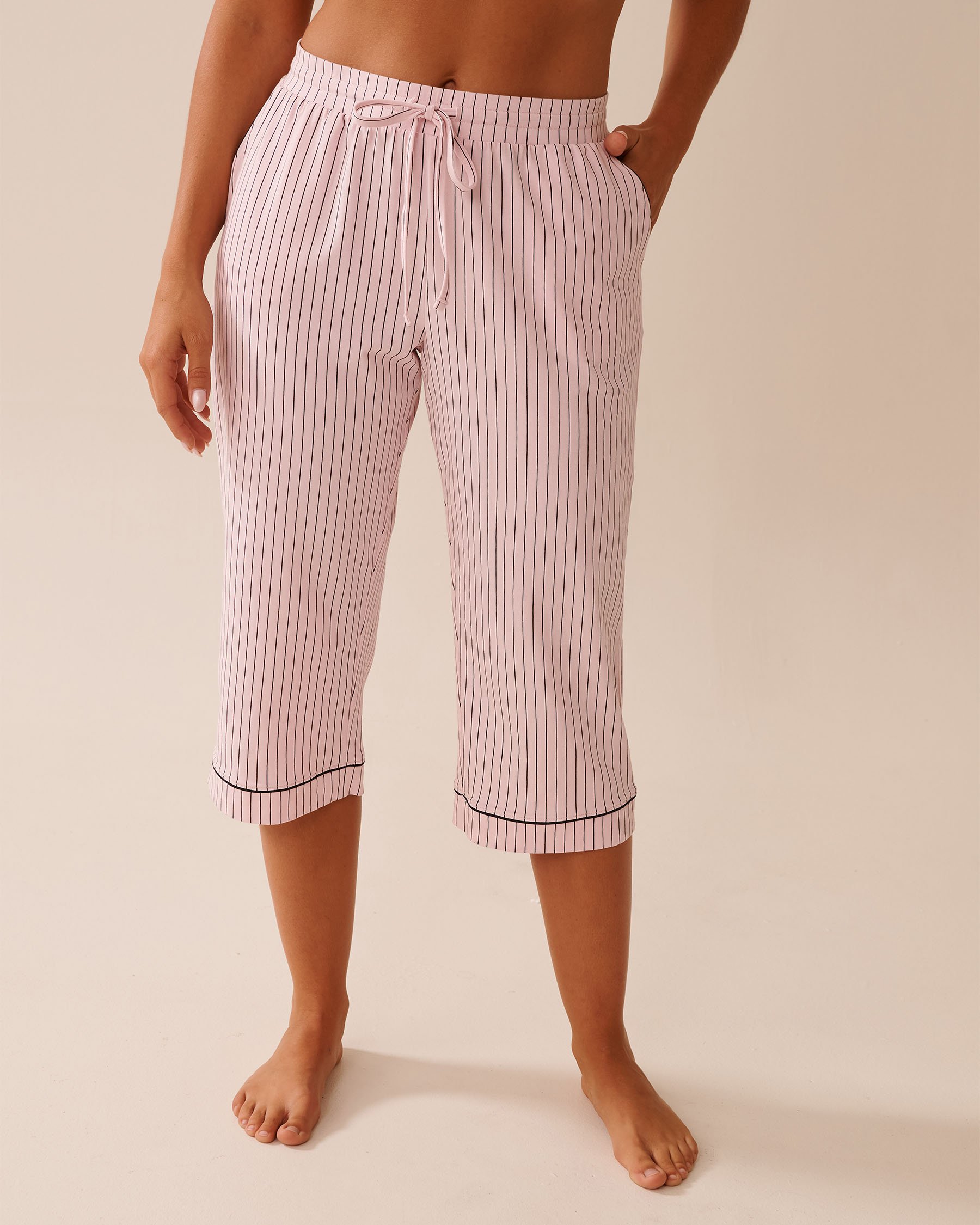 LA VIE EN ROSE Cotton Pajama Capris Pink/Black Stripes 40200750 - View1