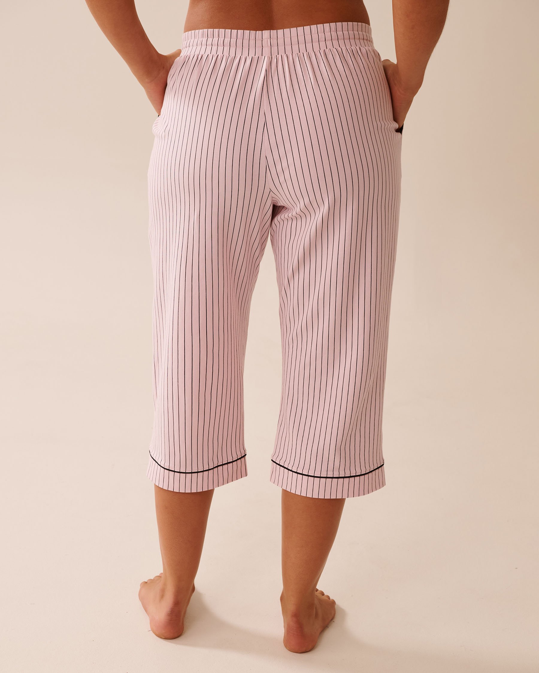 LA VIE EN ROSE Cotton Pajama Capris Pink/Black Stripes 40200750 - View2